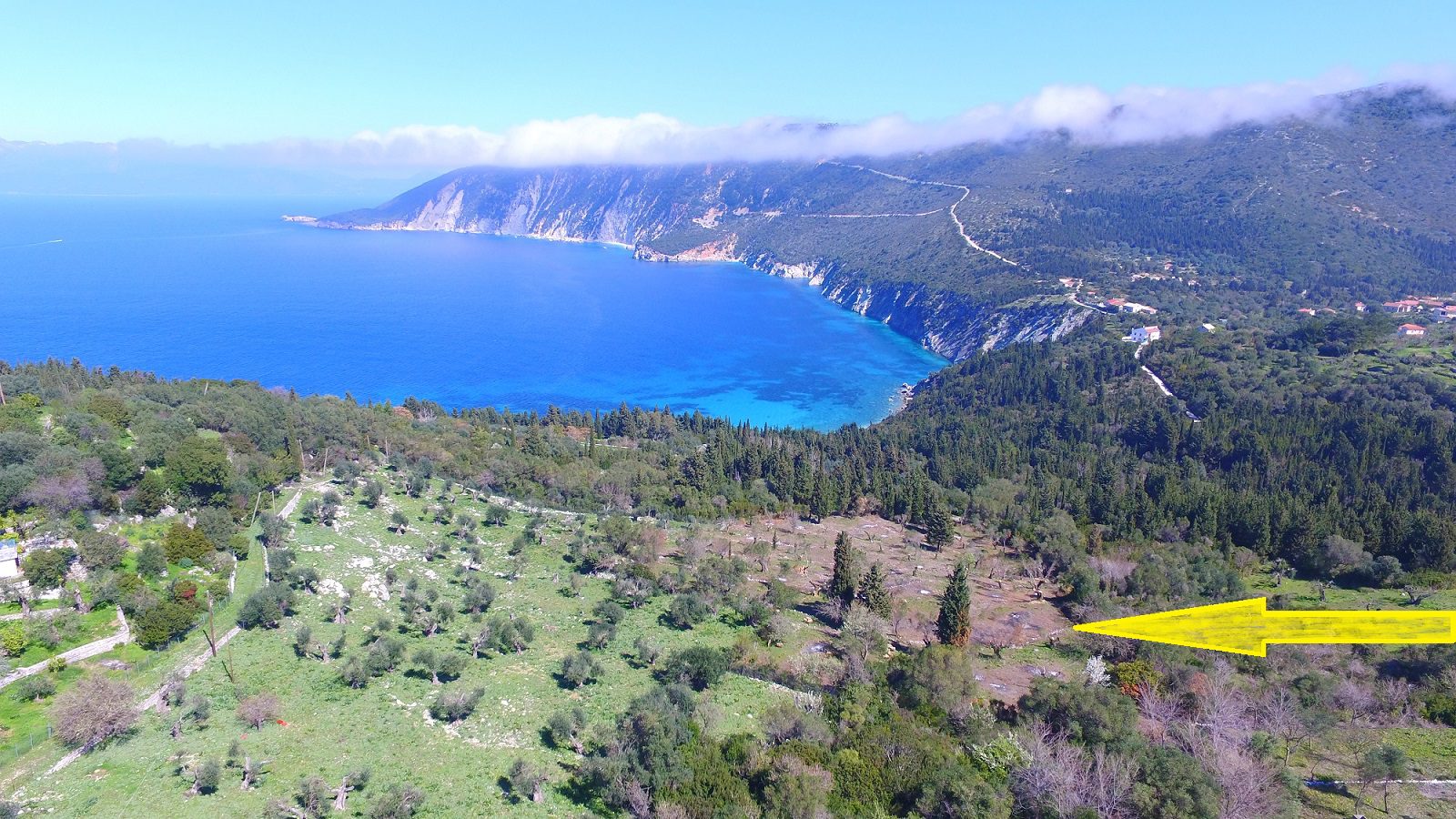 Aerial view and border of land for sale Ithaca Greece Afales