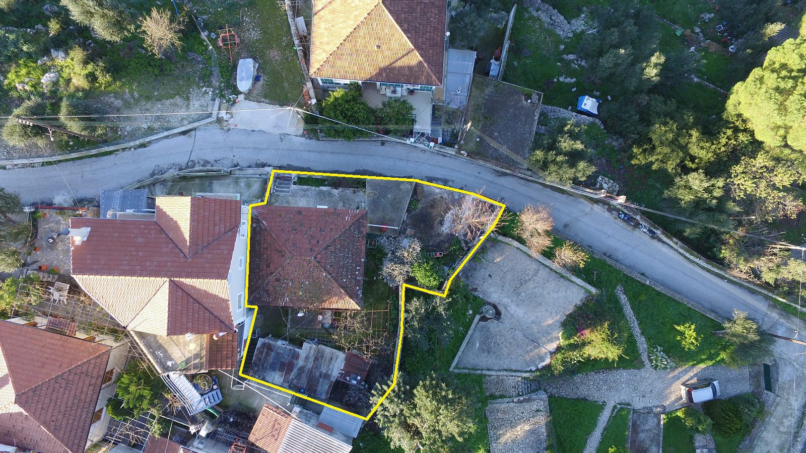 Aerial view and border of house for sale in Ithaca Greece, Vathi