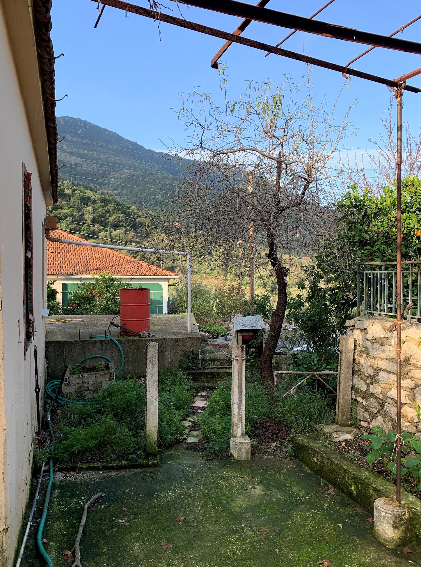 Outside terrace of house for sale in Ithaca Greece, Vathi