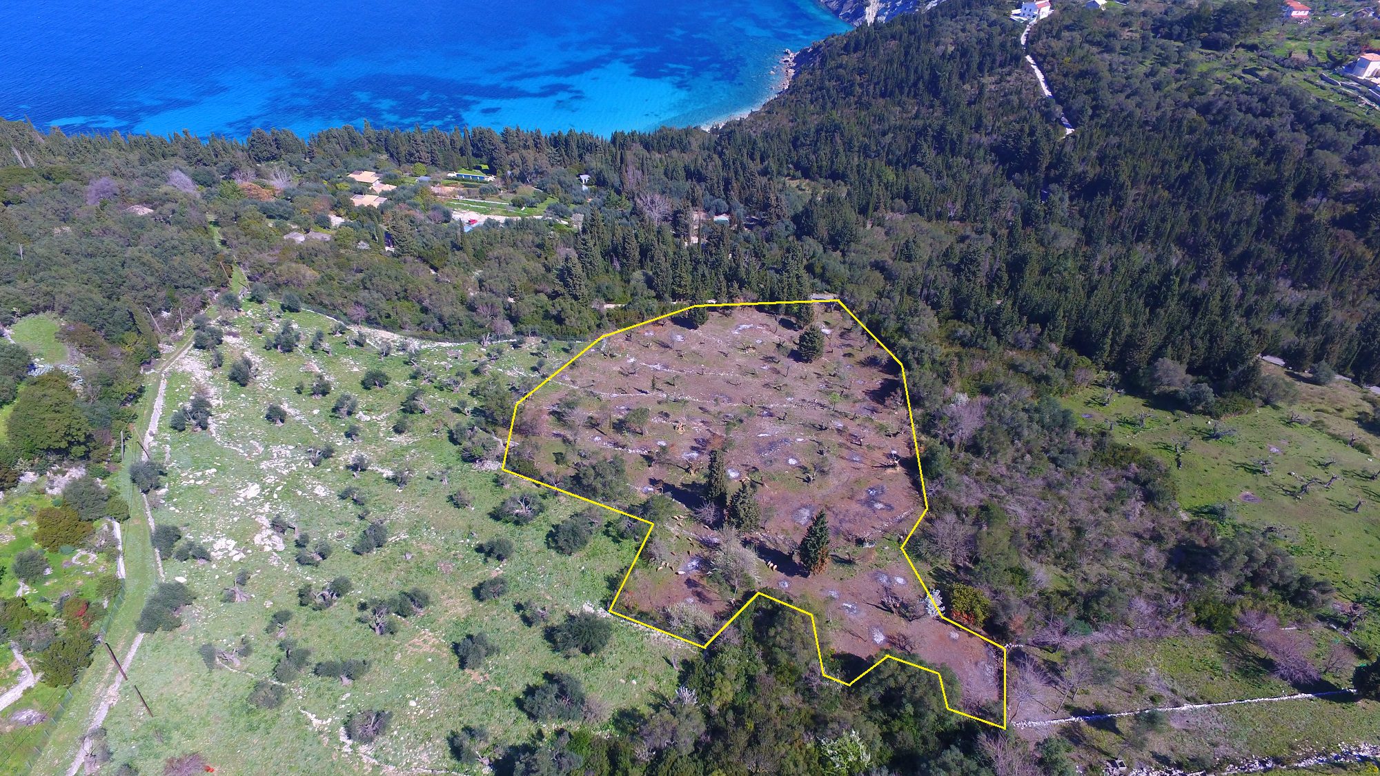 Aerial view of landscape of land for sale in Ithaca Greece, Afales