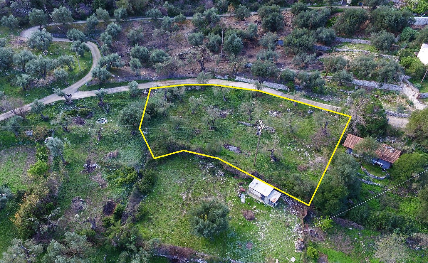 Aerial view and border of land for sale in Ithaca Greece, Kolleri