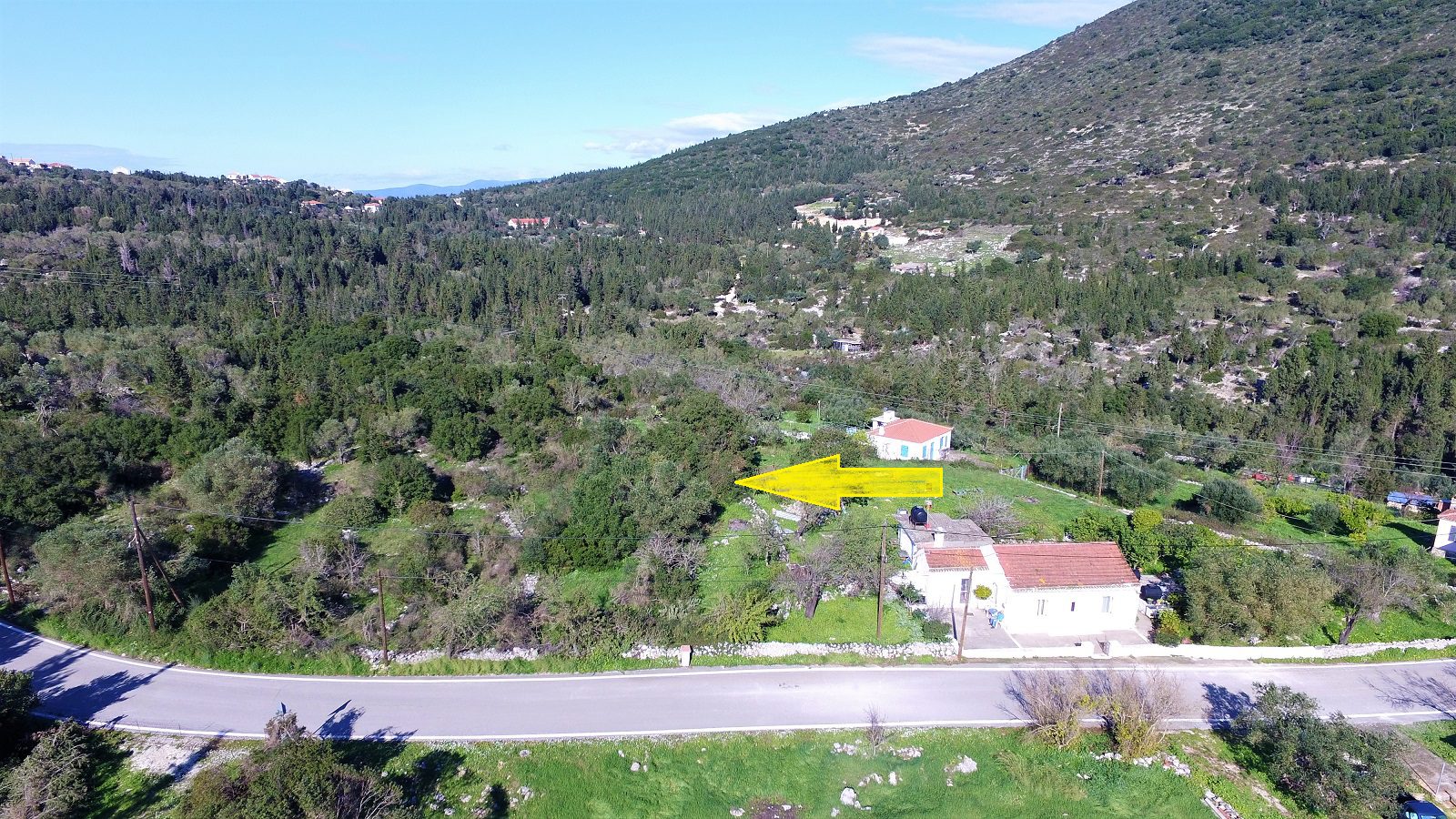 Aerial view of land for sale Ithaca Greece, Lahos