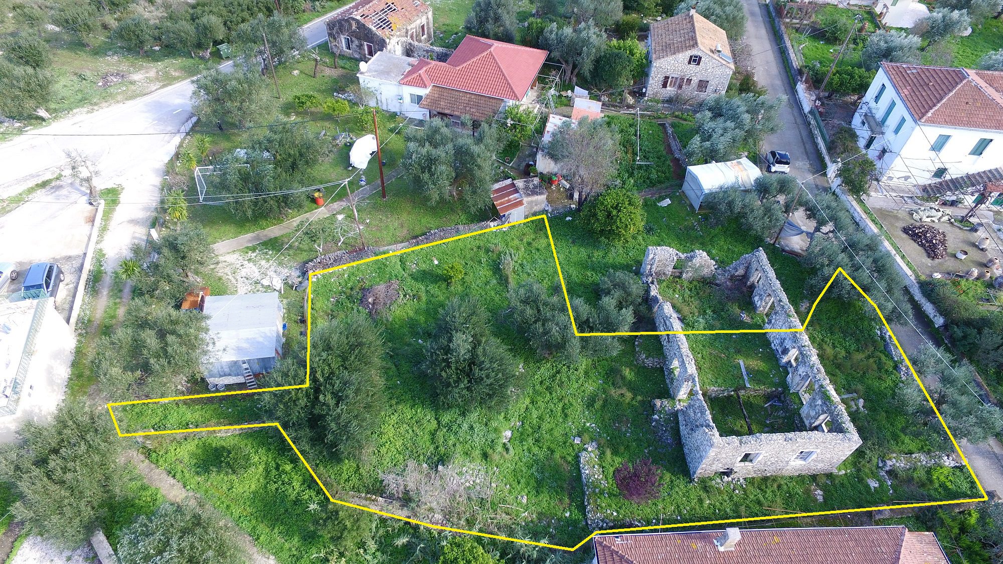 Aerial view and border of land for sale Ithaca Greece, Lahos
