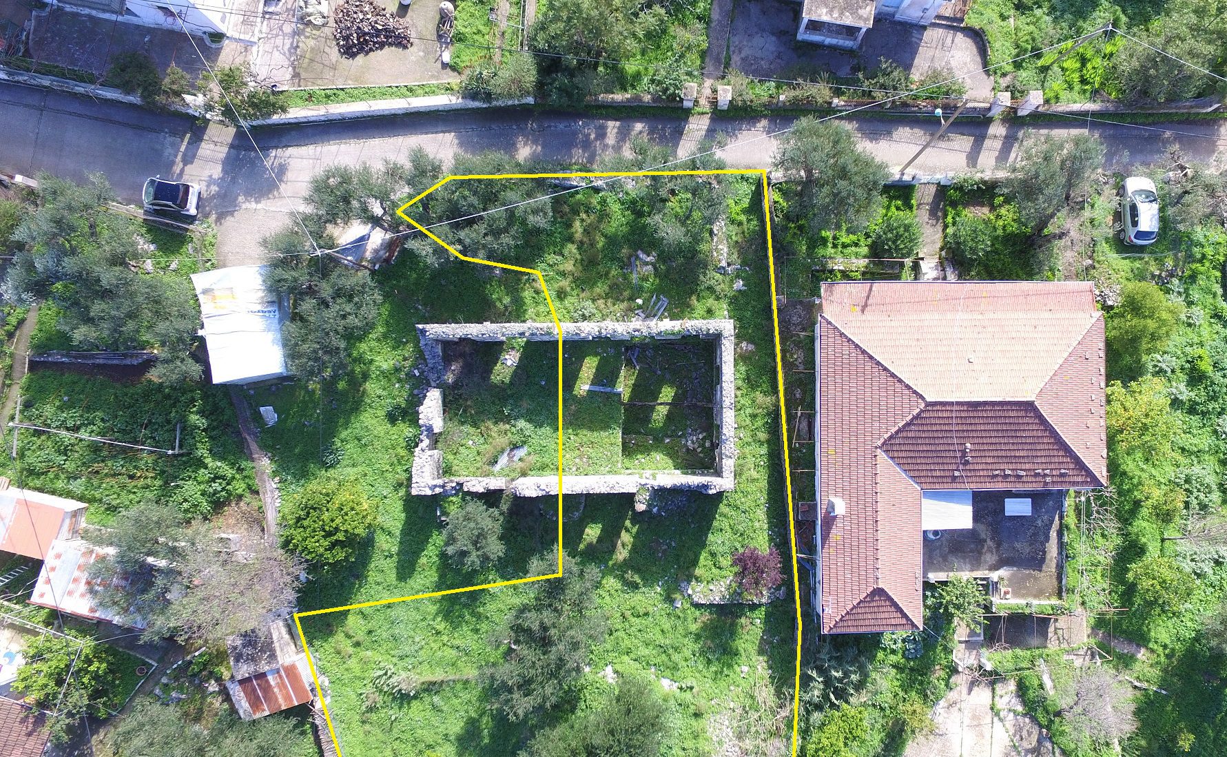 Aerial view and border of land for sale Ithaca Greece, Lahos