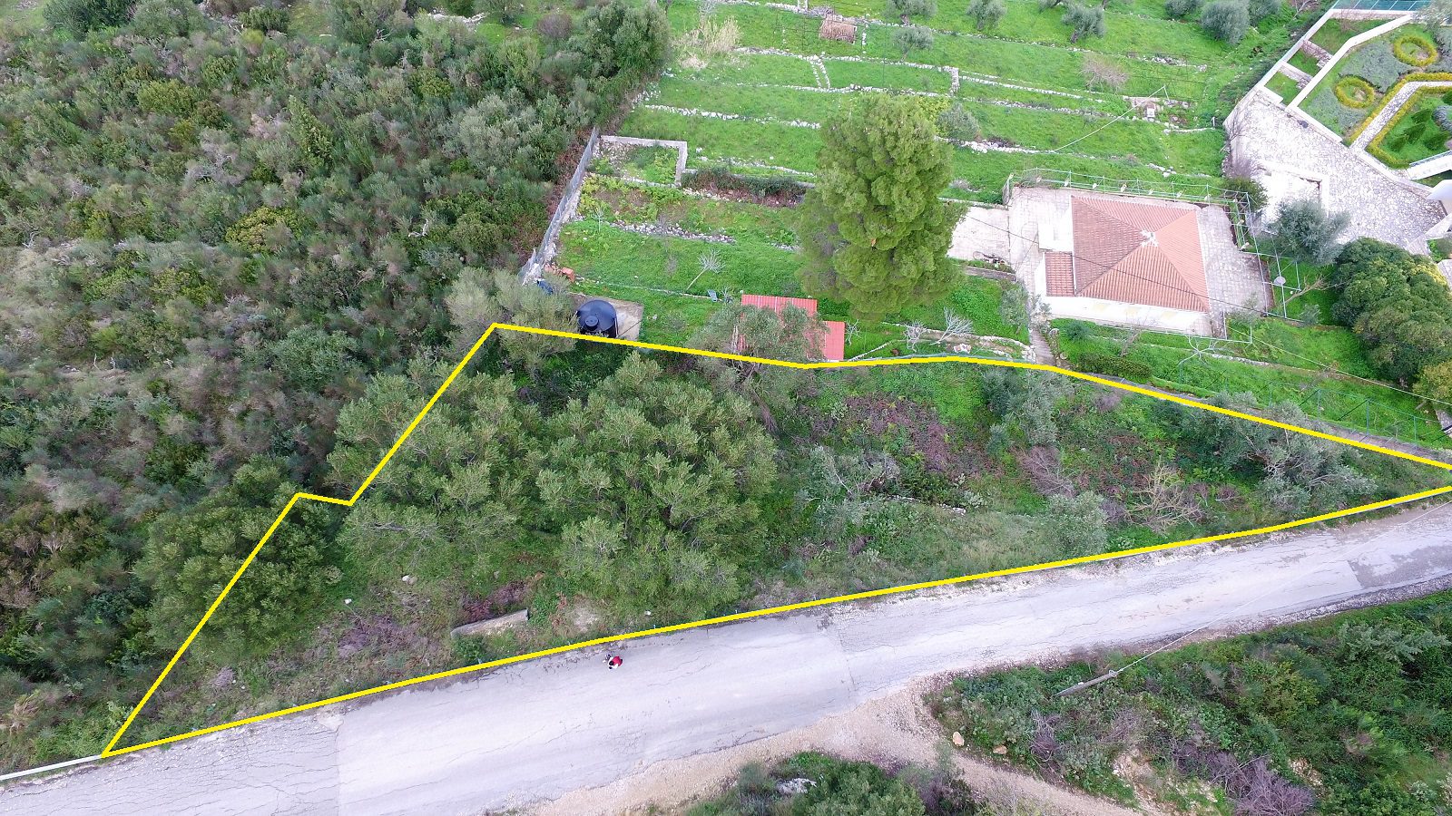 Aerial view and border of land for sale Ithaca Greece, Exoghi