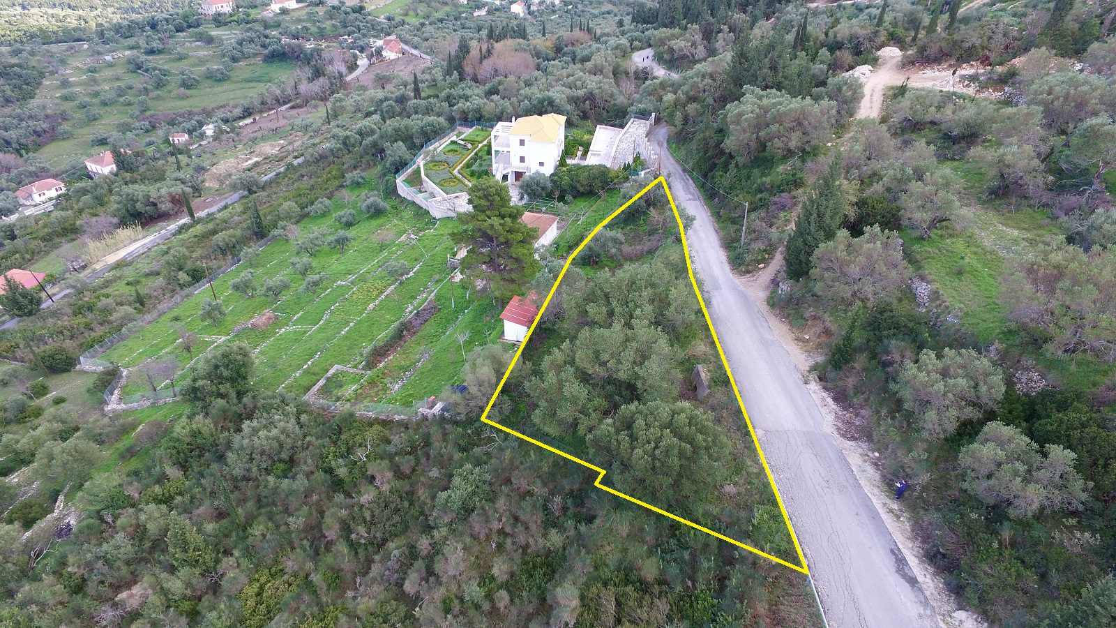 Aerial view and border of land for sale Ithaca Greece, Exoghi