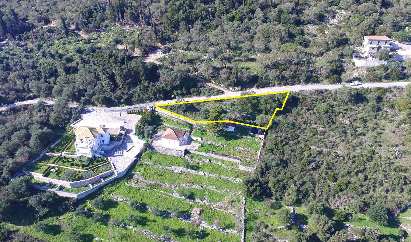 Aerial view and border of land for sale Ithaca Greece, Exoghi