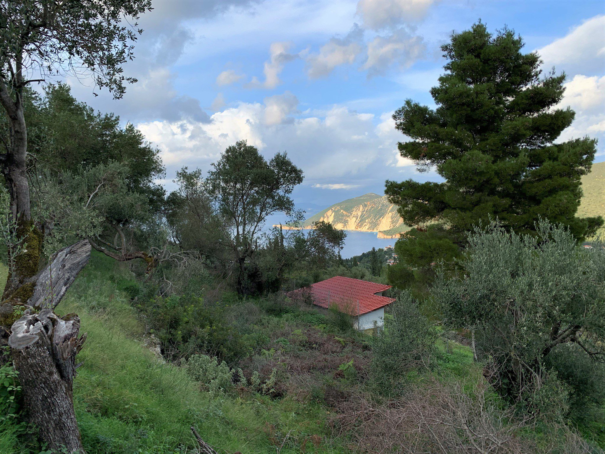 Landscape terrain and sea view of land for sale Ithaca Greece Exoghi