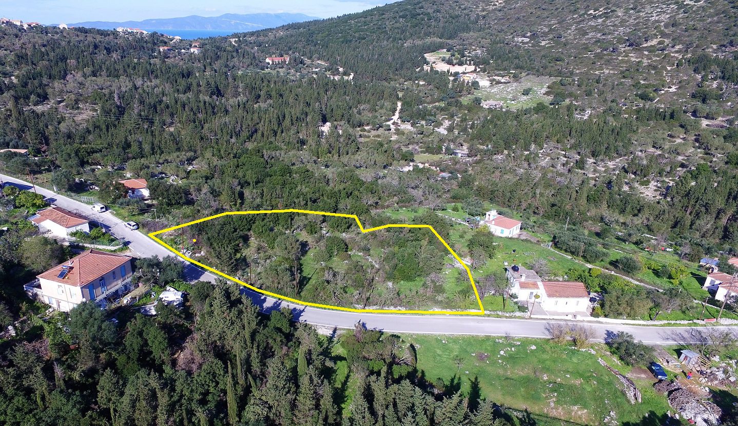 Aerial view and border of land for sale Ithaca Greece, Lahos