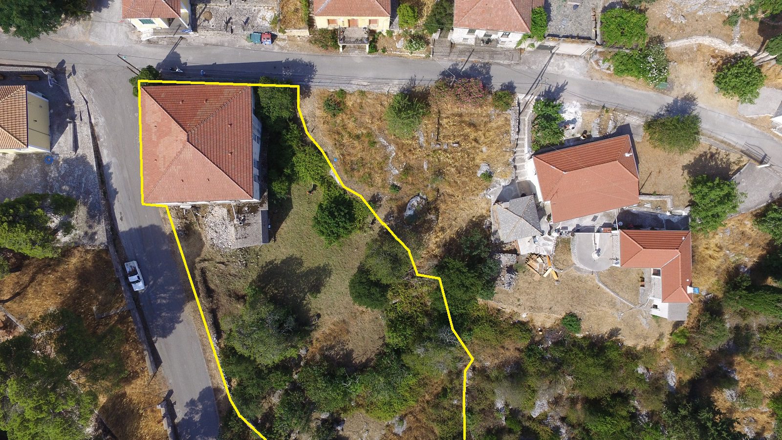 Aerial views of house for sale Ithaca Greece, Anoghi