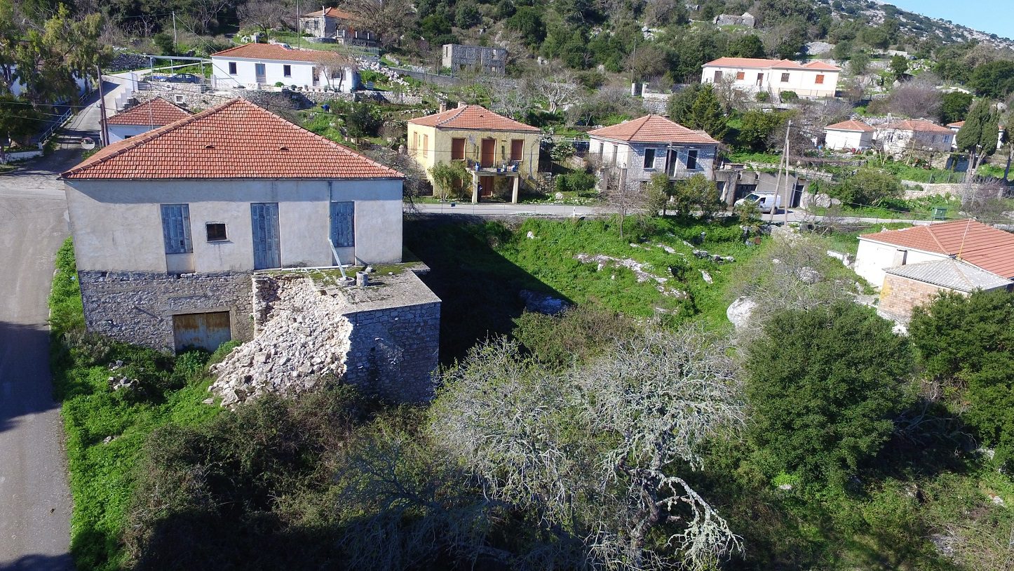 aerial view of the house for sale in Ithaca Greece Anogi
