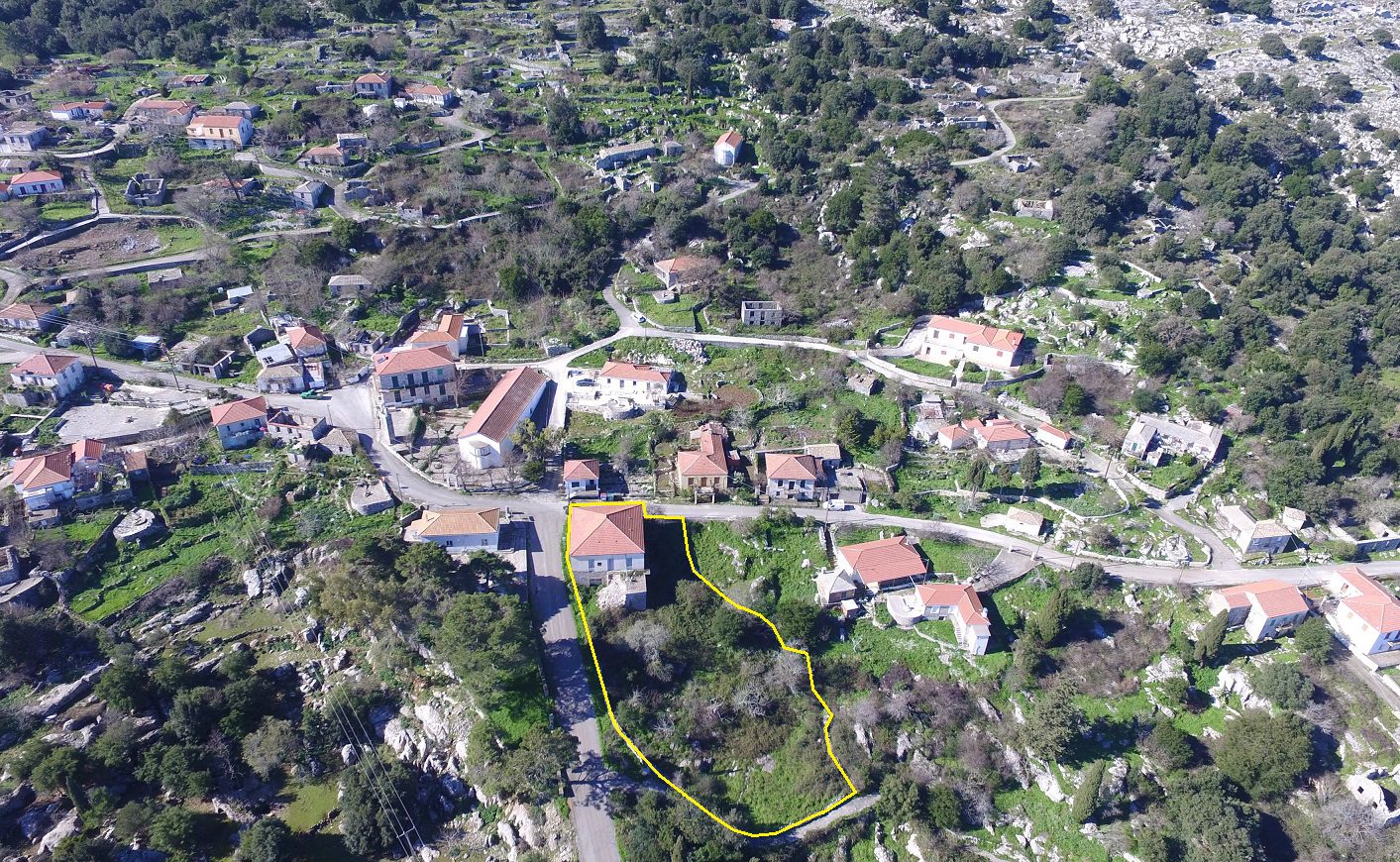 aerial view of the house for sale in Ithaca Greece Anogi