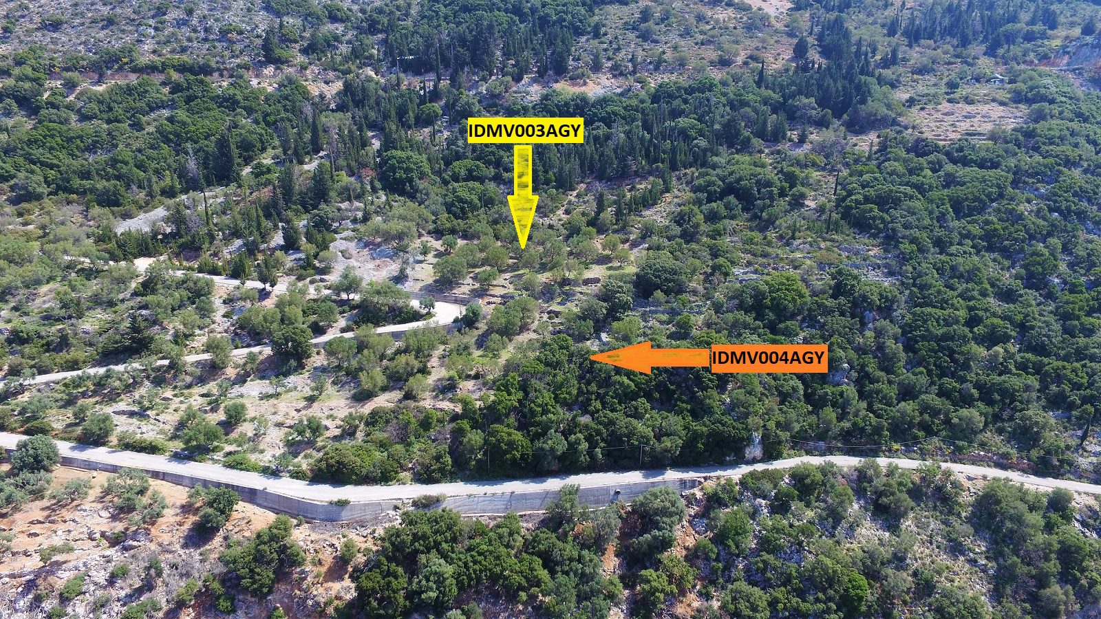 Aerial view and border of land for sale Ithaca Greece, Ag Ioannis