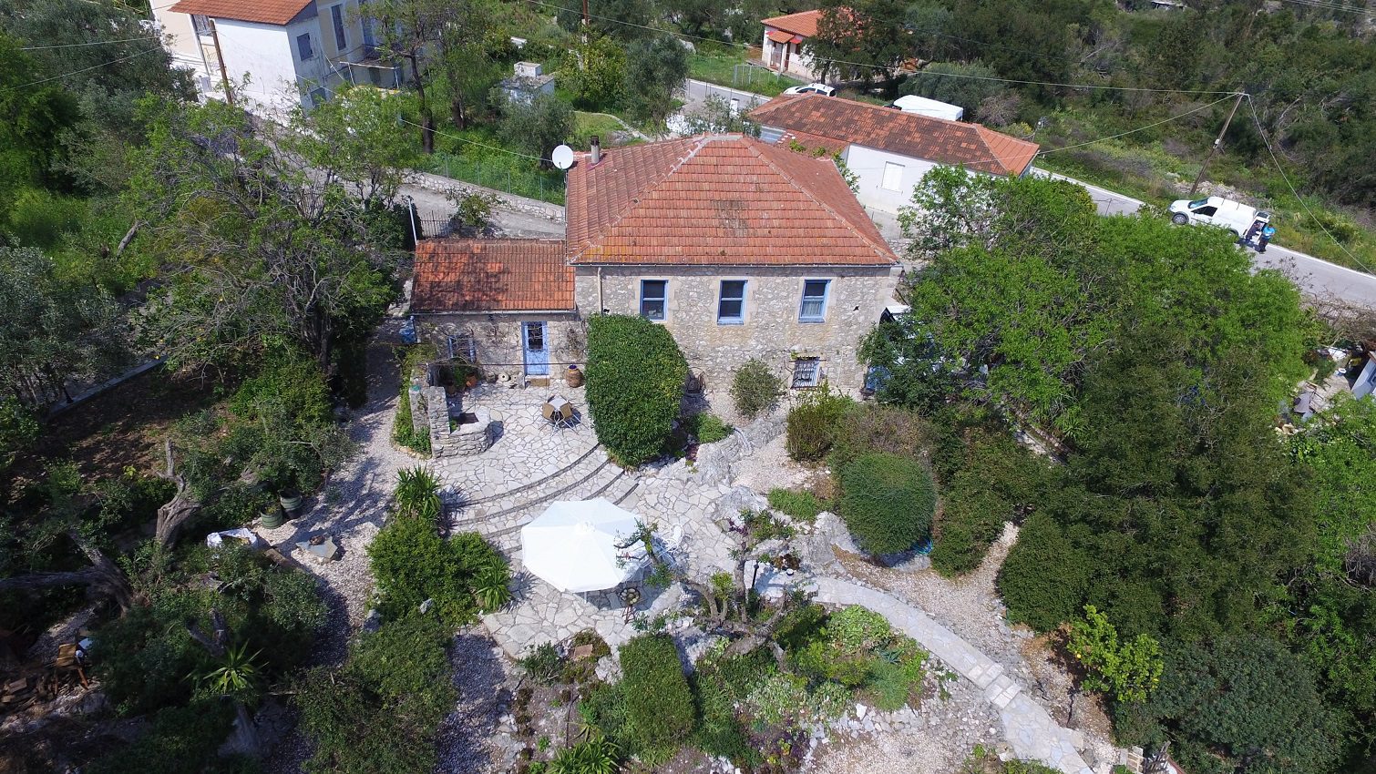 Aerial view of house for sale Ithaca Greece, Lahos