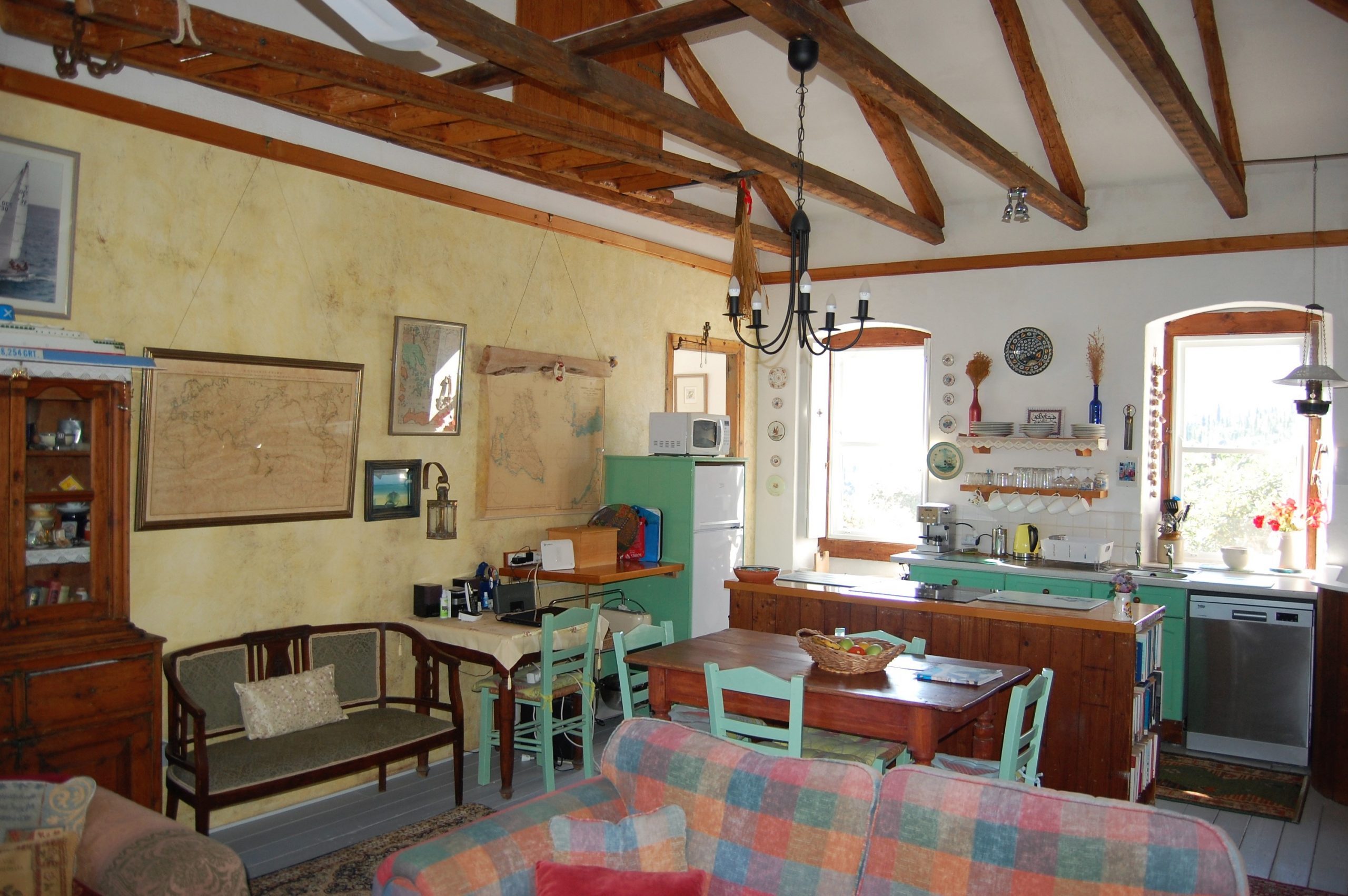 Living room / Kitchen of house for sale Ithaca Greece, Lahos