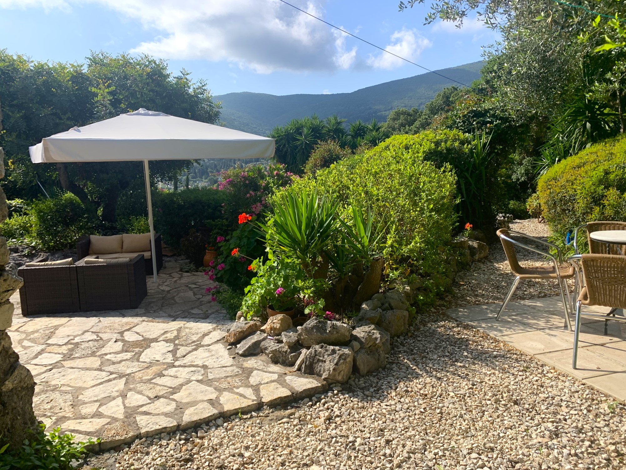 Garden patio of house for sale in Ithaca Greece, Lahos