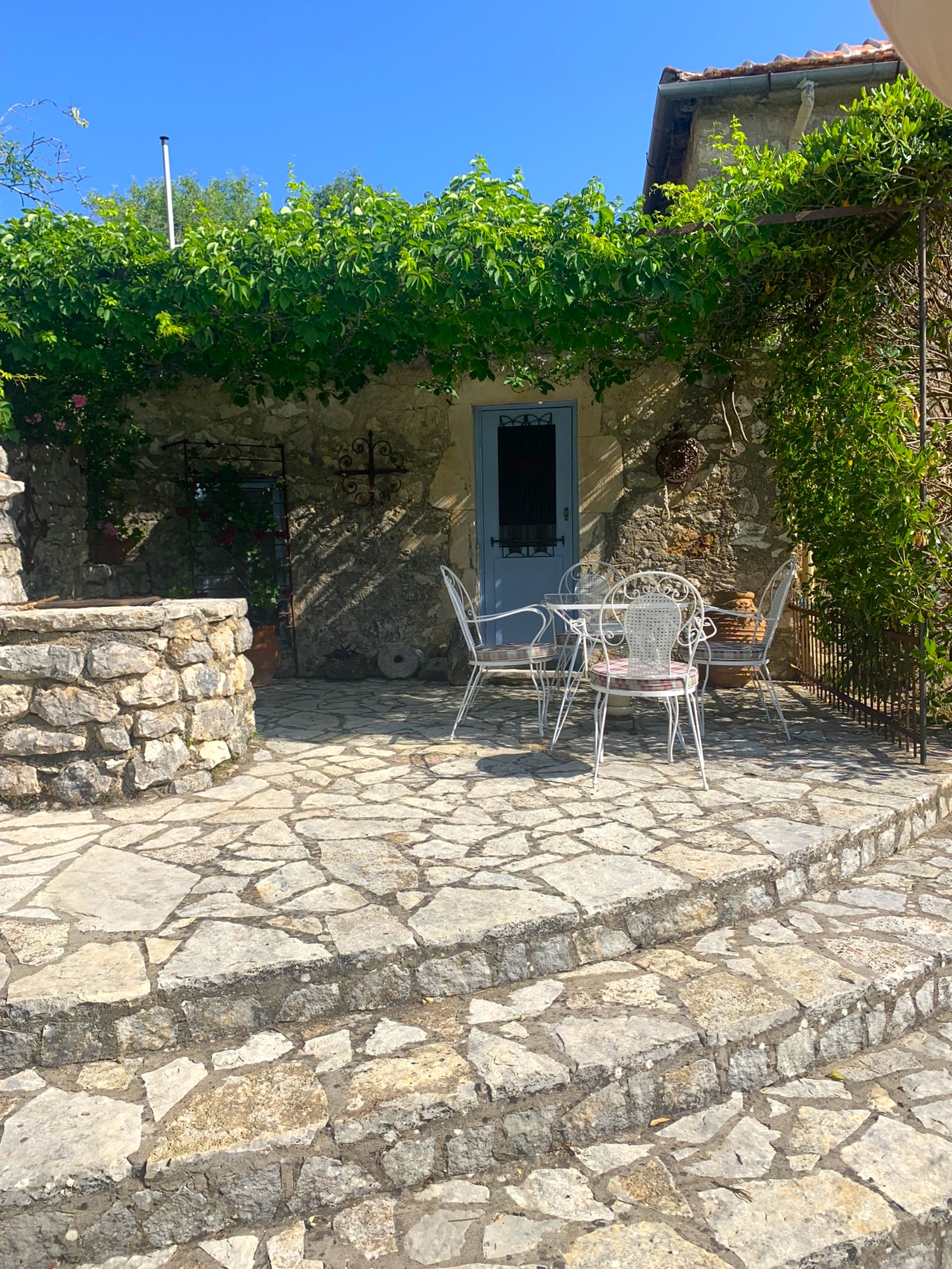 Terraced stone level of patio of house for sale in Ithaca Greece, Lahos