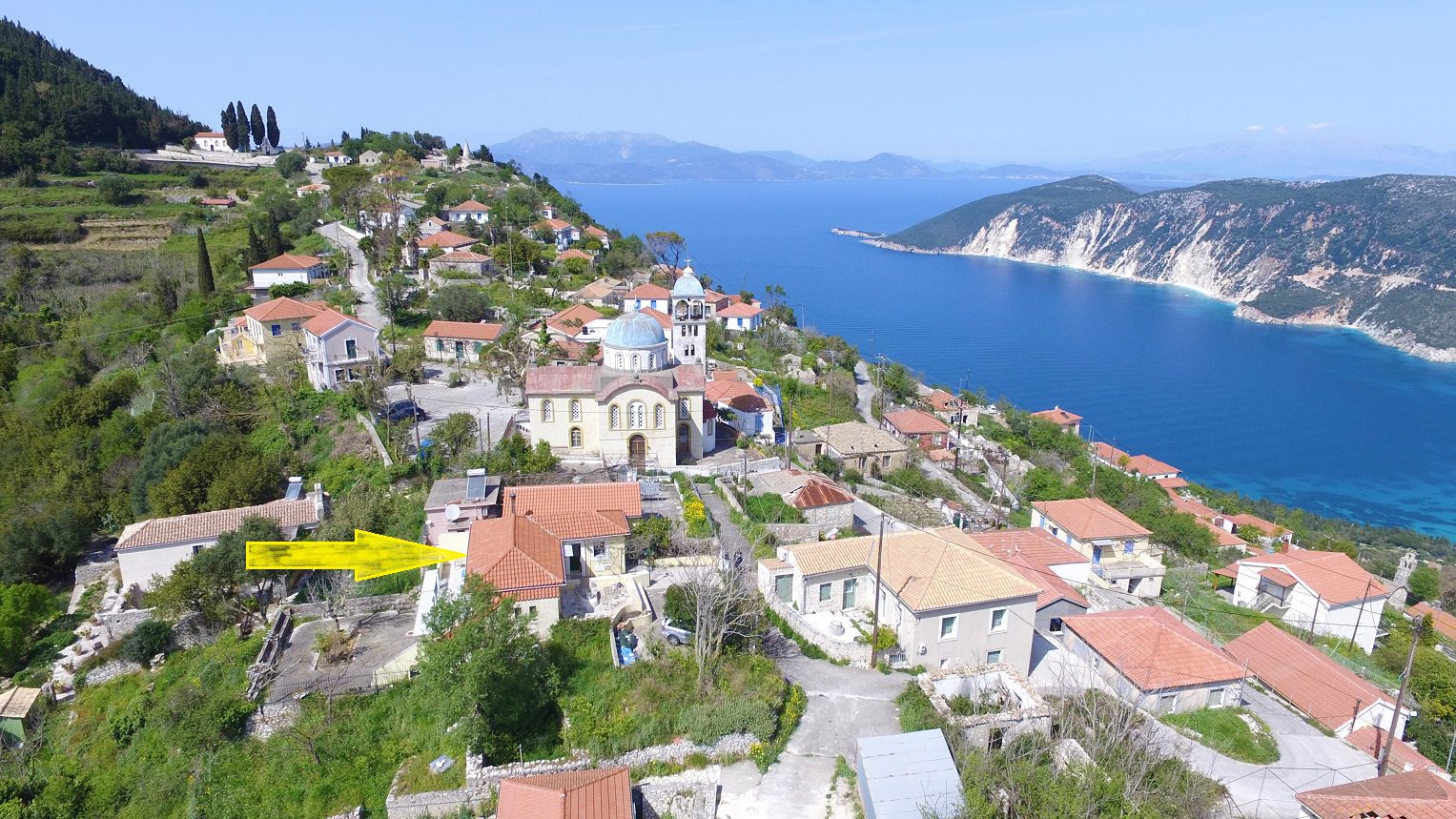 Aerial view of house for sale in Ithaca Greece, Exoghi