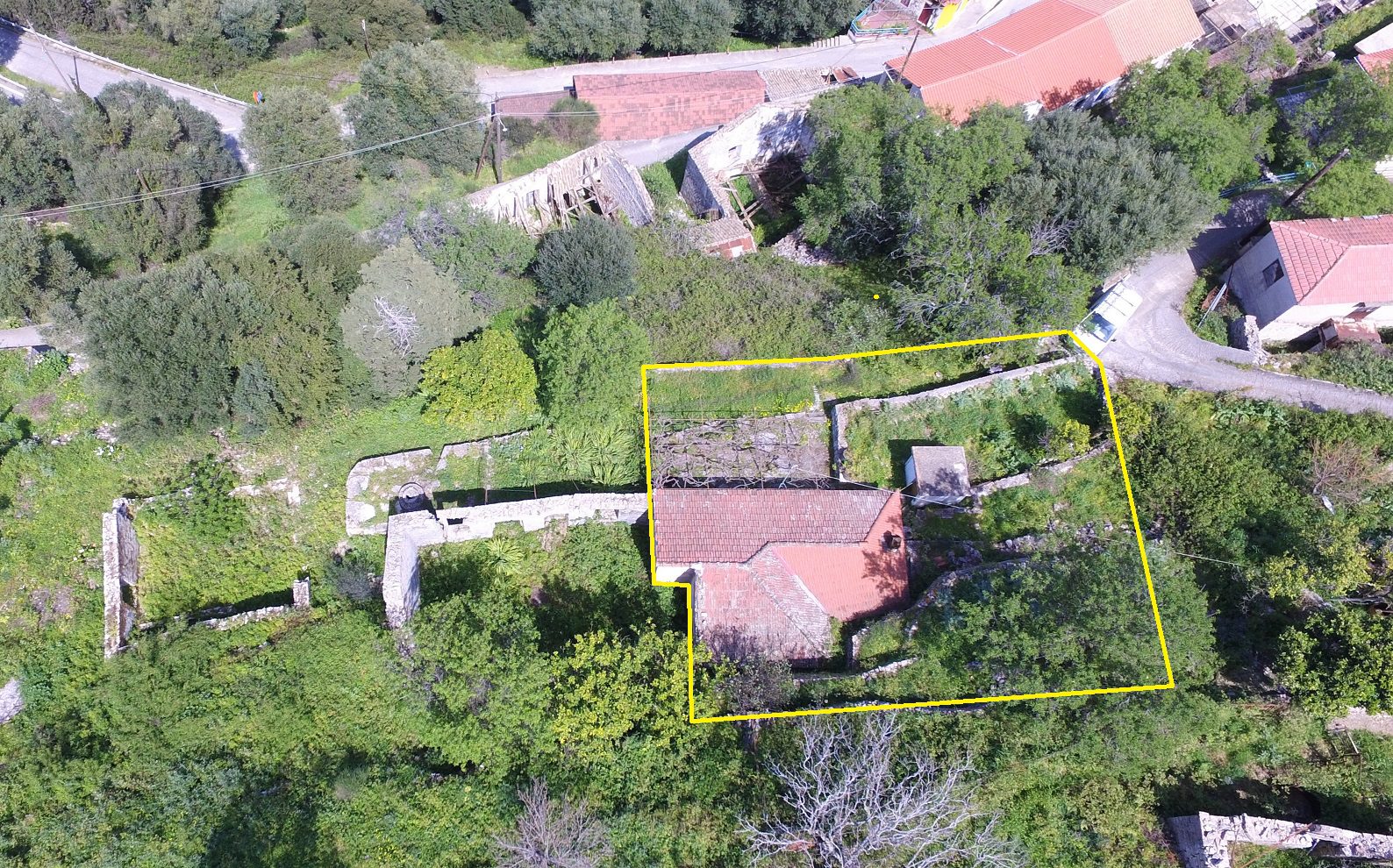 Aerial view and border of house for sale in ithaca Greece, Rachi