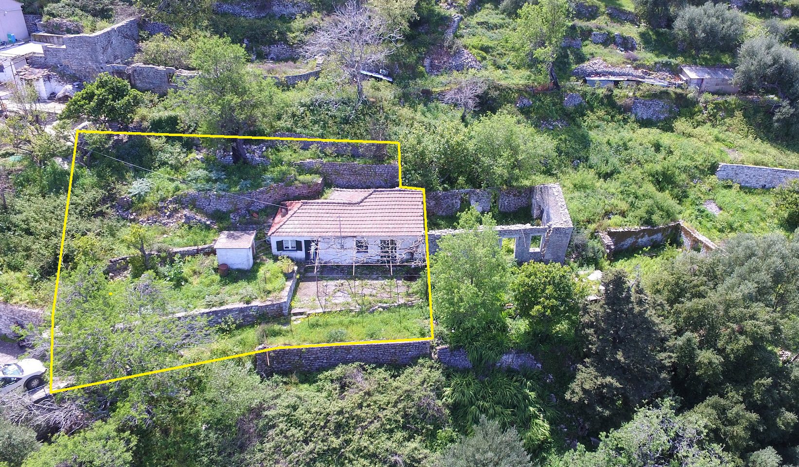 Aerial view and border of house for sale in ithaca Greece, Rachi