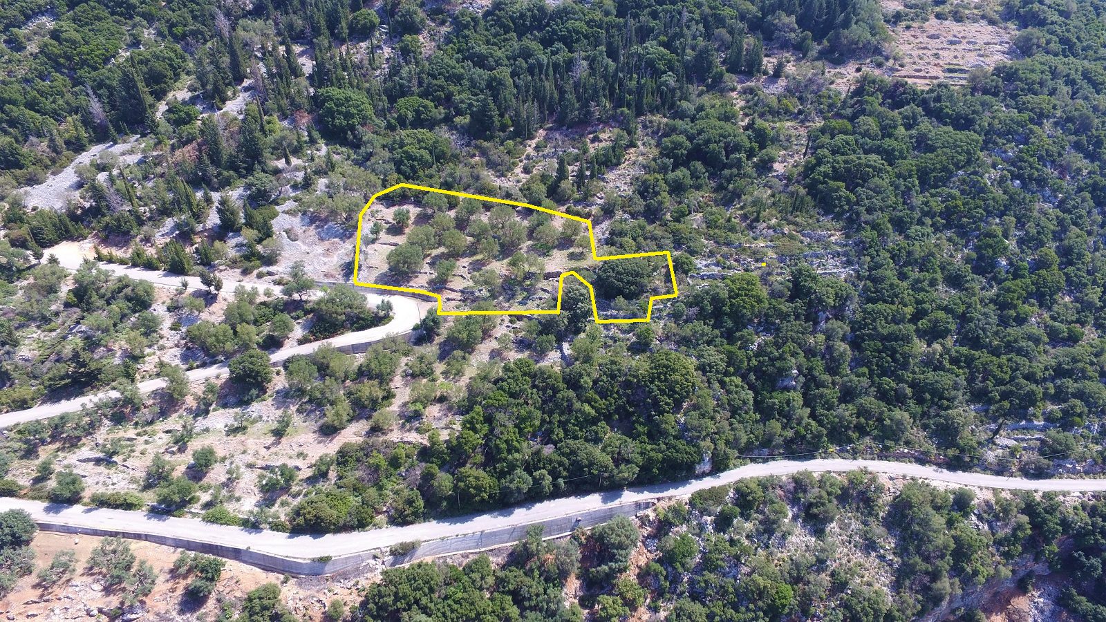 Aerial view and border of land for sale Ithaca Greece, Ag Ioannis