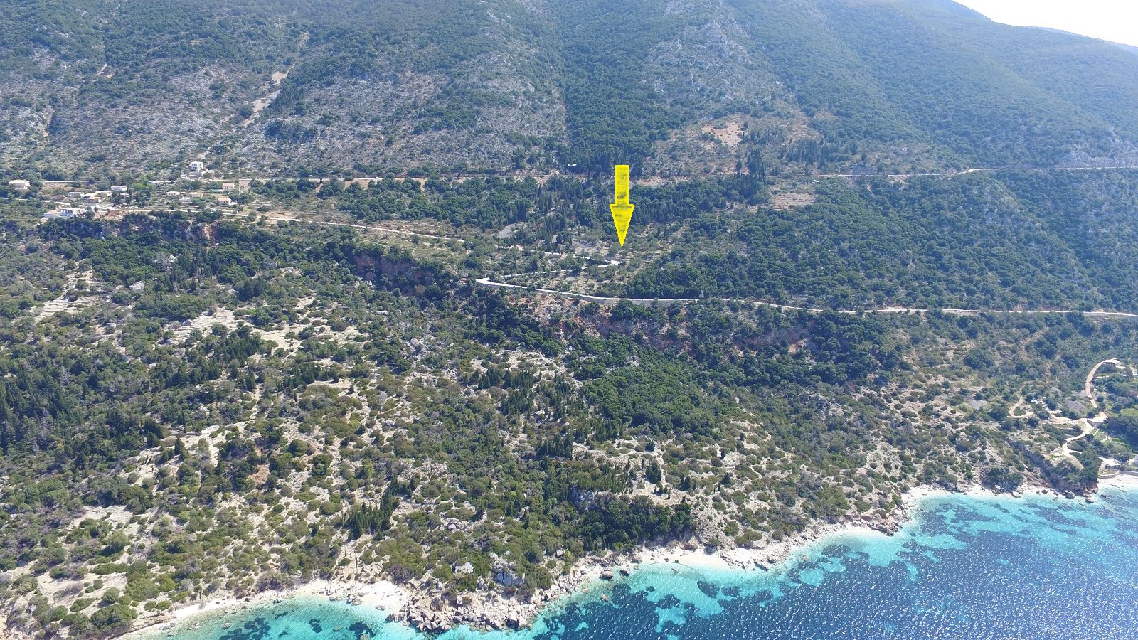 Aerial view and border of land for sale Ithaca Greece, Ag Ioannis
