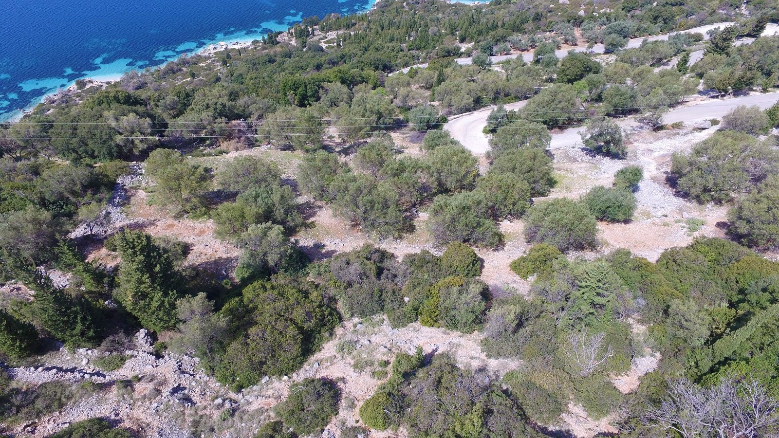 Aerial view and border of land for sale Ithaca Greece, Ag Ioannis