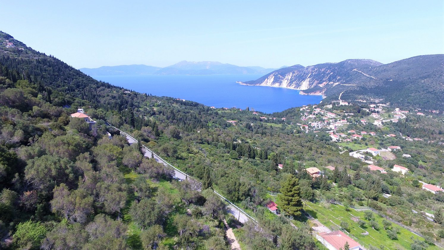 Aerial sea view from land for sale Ithaca Greece, Exoghi