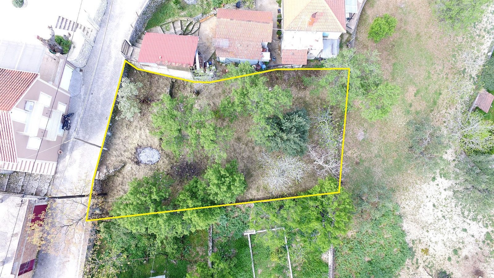 Aerial view and border of land for sale in Ithaca Greece, Perachori