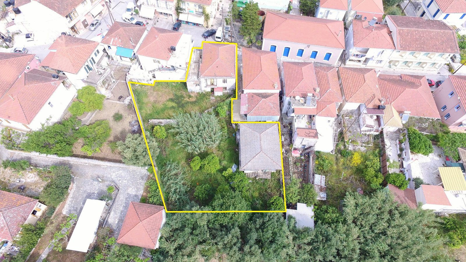 Aerial view and borders of house for sale in Ithaca Greece Vathi
