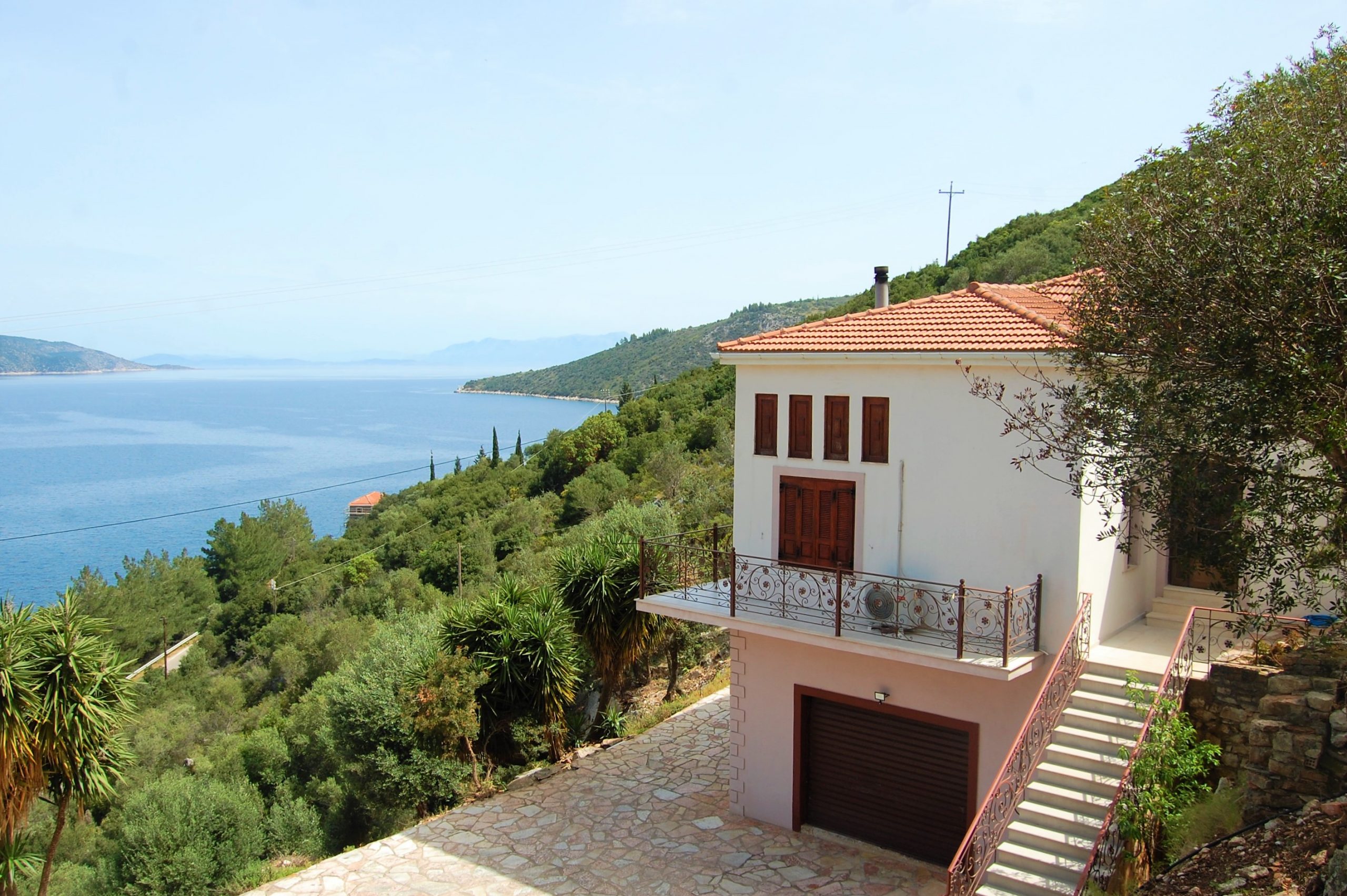Exterior and Sea view from house for sale in Ithaca Greece, Vathi/Dexa