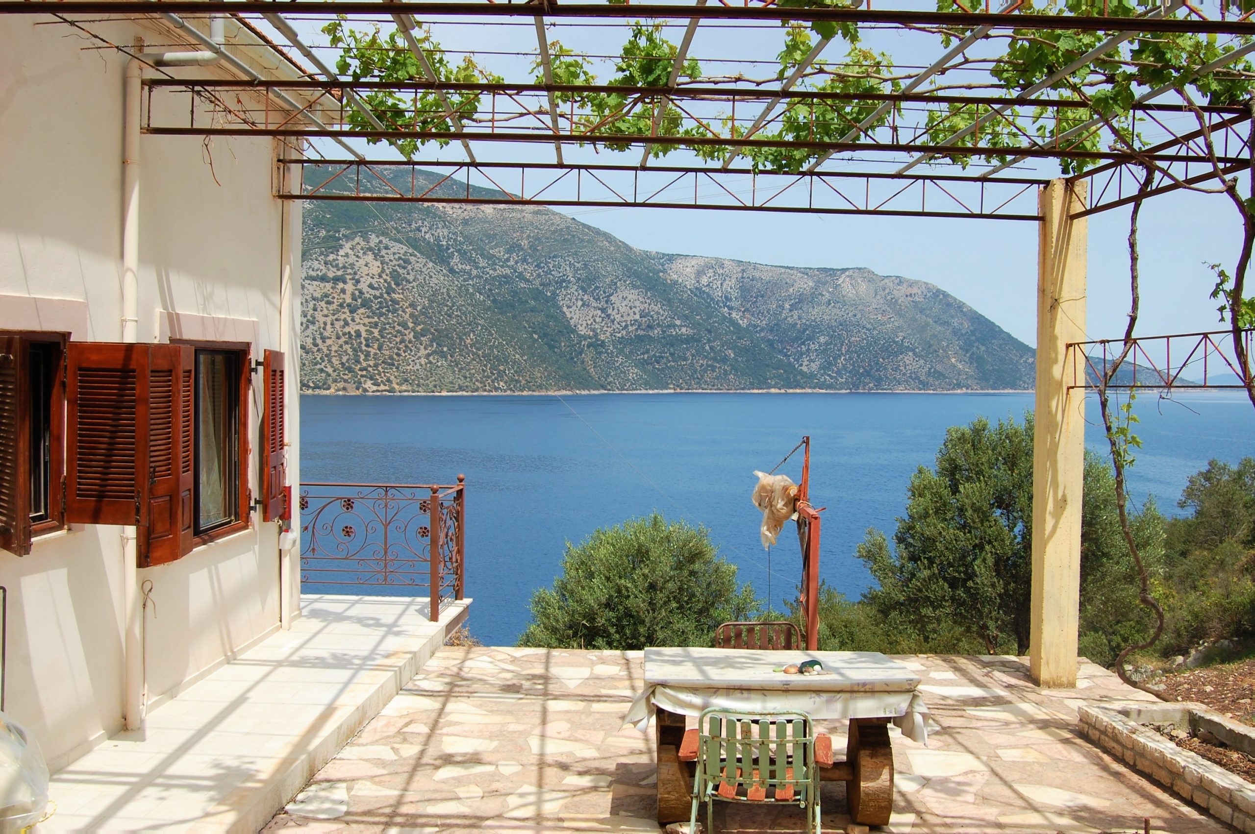 Terrace and sea view of house for sale in Ithaca Greece, Vathi/Dexa
