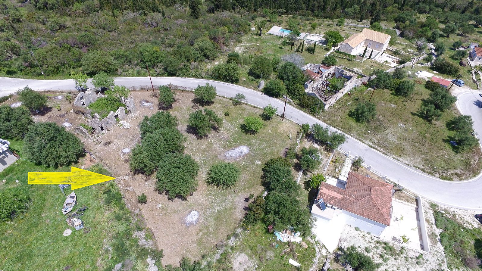 Aerial view and border of land for sale Ithaca Greece, Ag Saranda