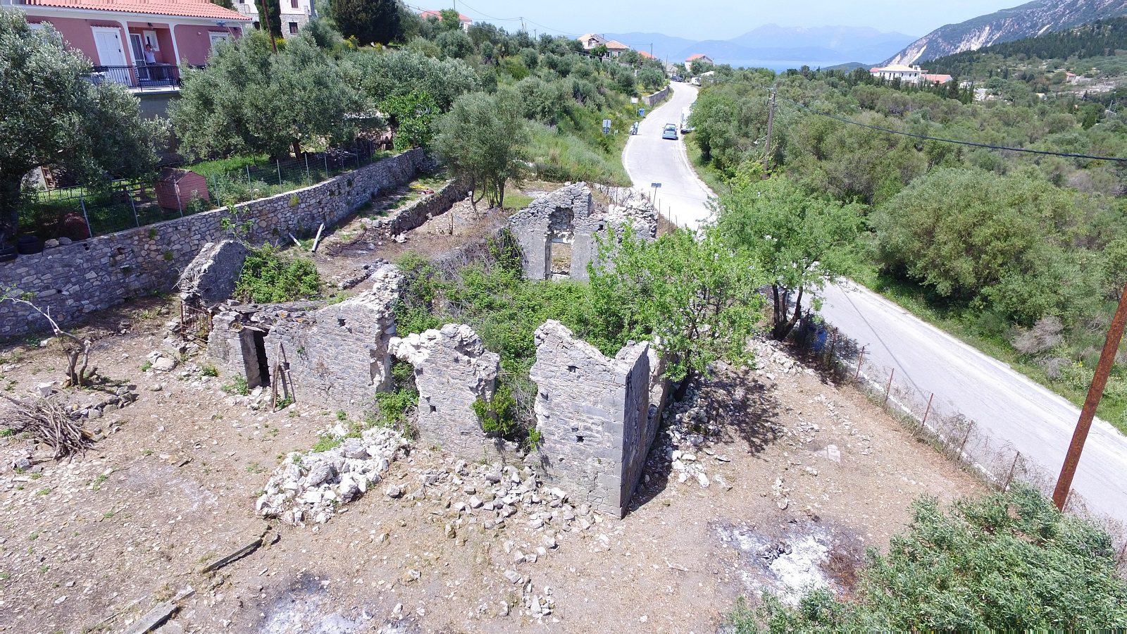 Aerial view and border of land for sale Ithaca Greece, Ag Saranda