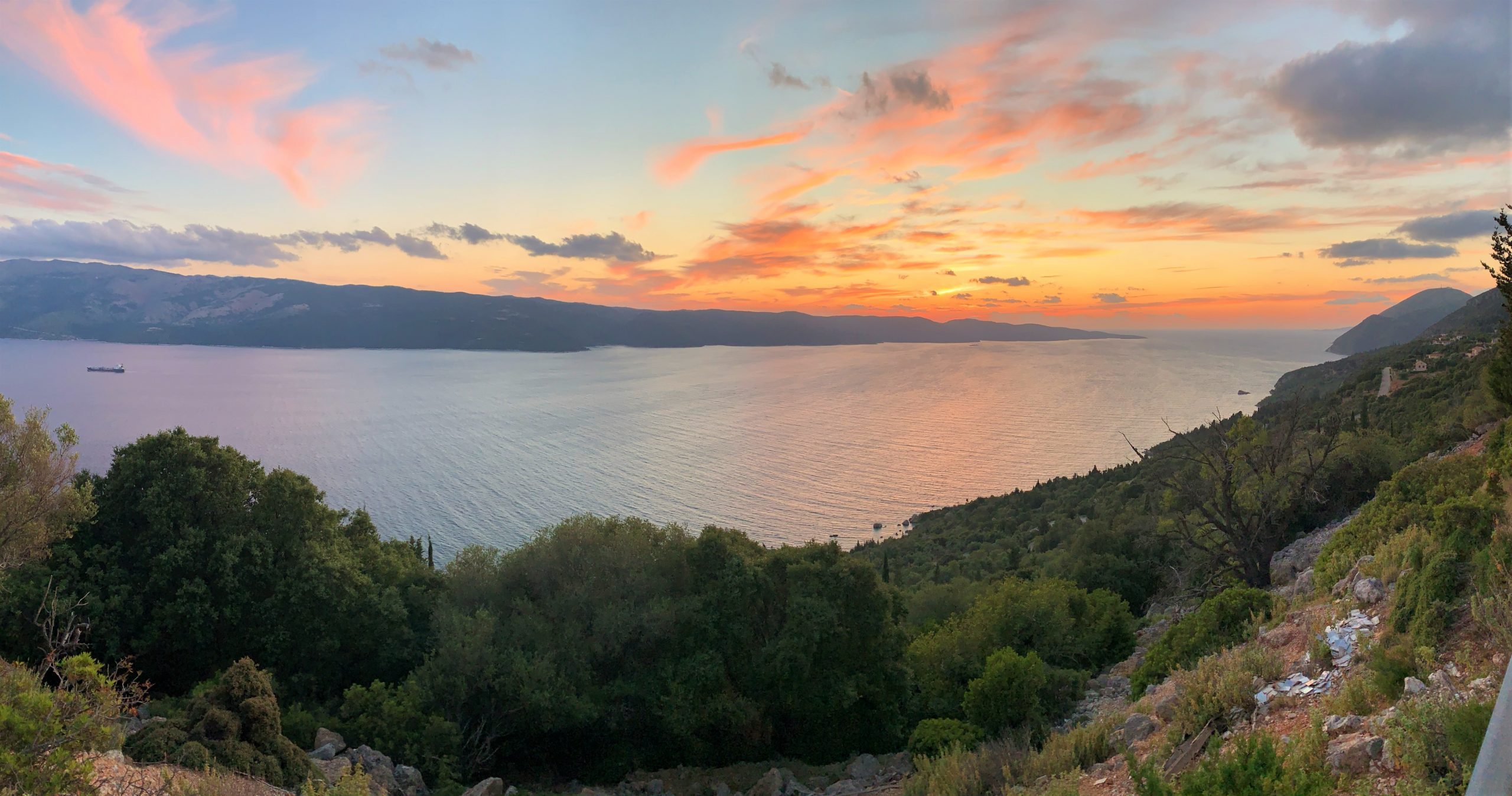 Sunset over the west coast of Ithaca Greece