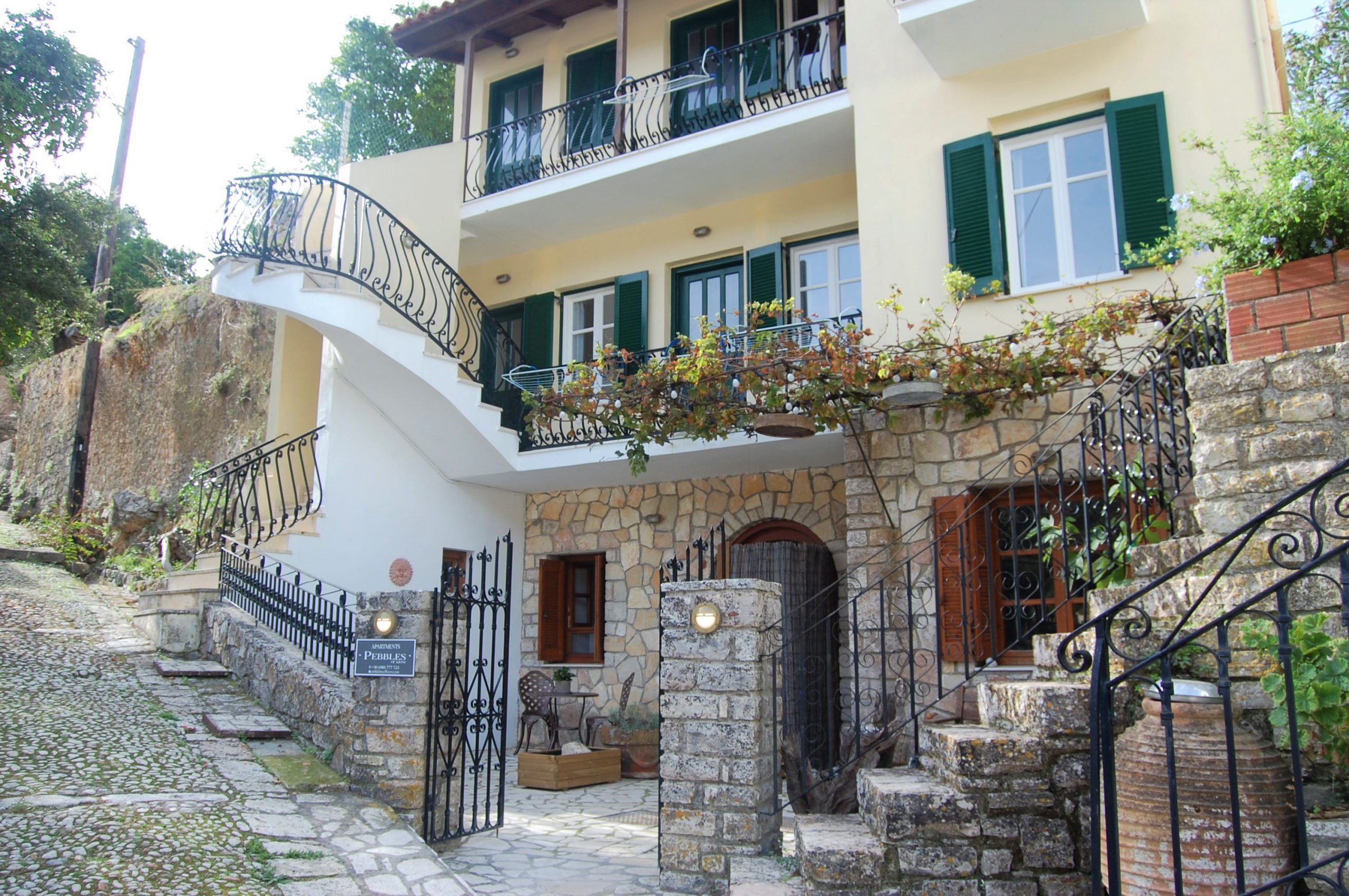 Exterior of holiday apartments for rent on Ithaca Greece, Kioni