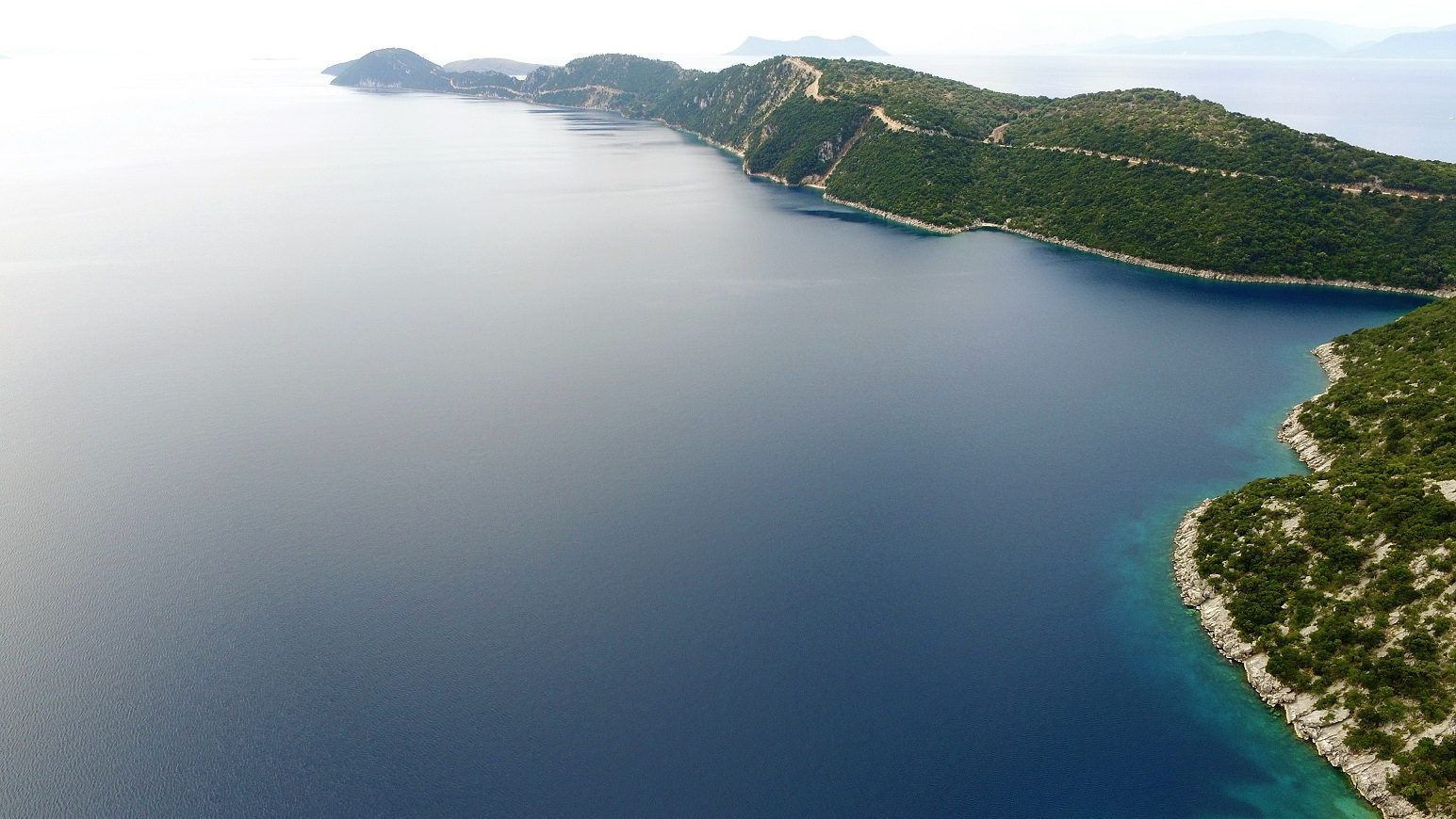 Aerial view of land for sale on Ithaca Greece, Meganisi