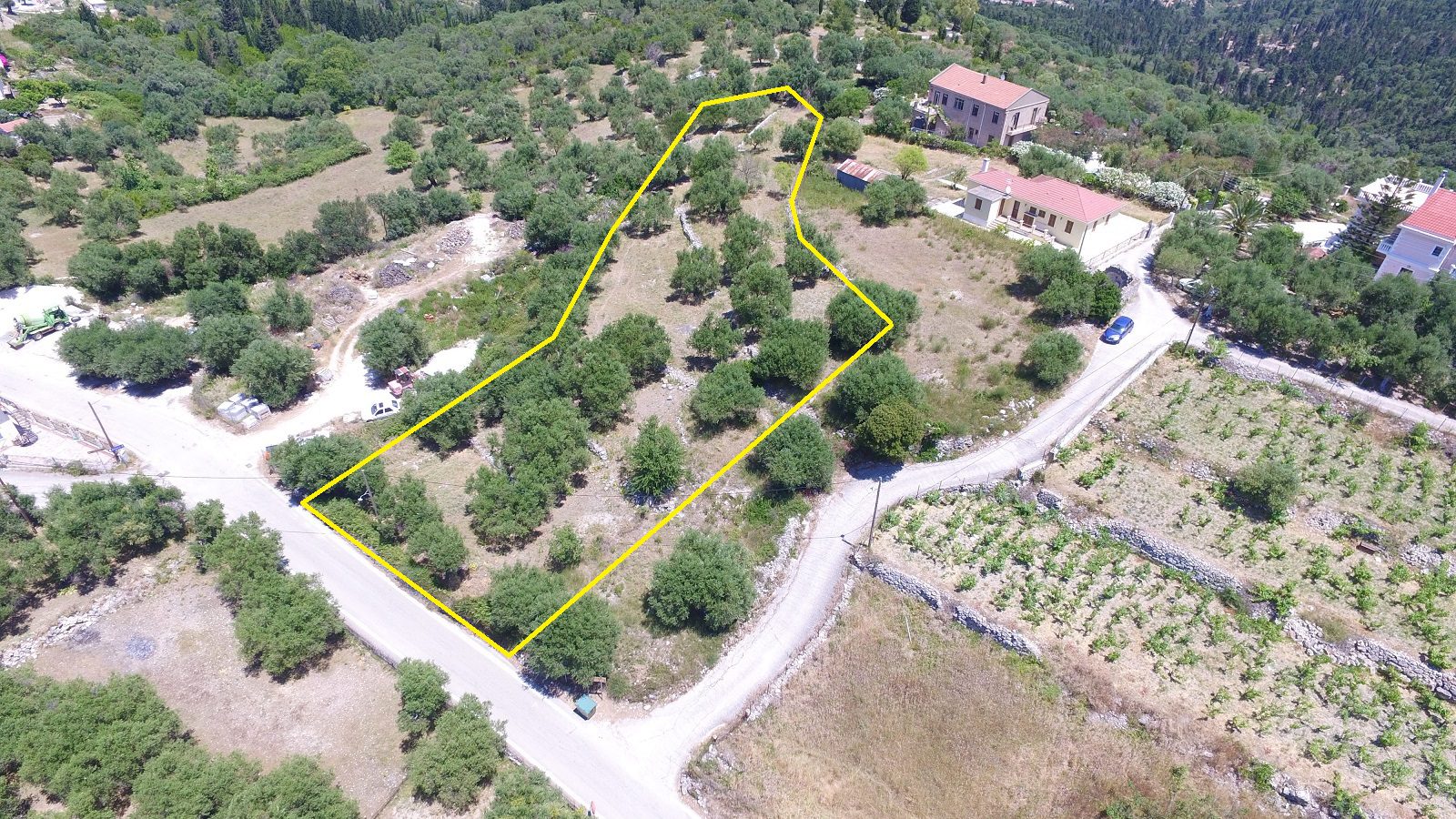 Aerial view and border of land for sale Ithaca Greece, Pilikata