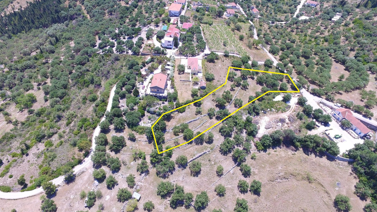 Aerial view and border of land for sale Ithaca Greece, Pilikata