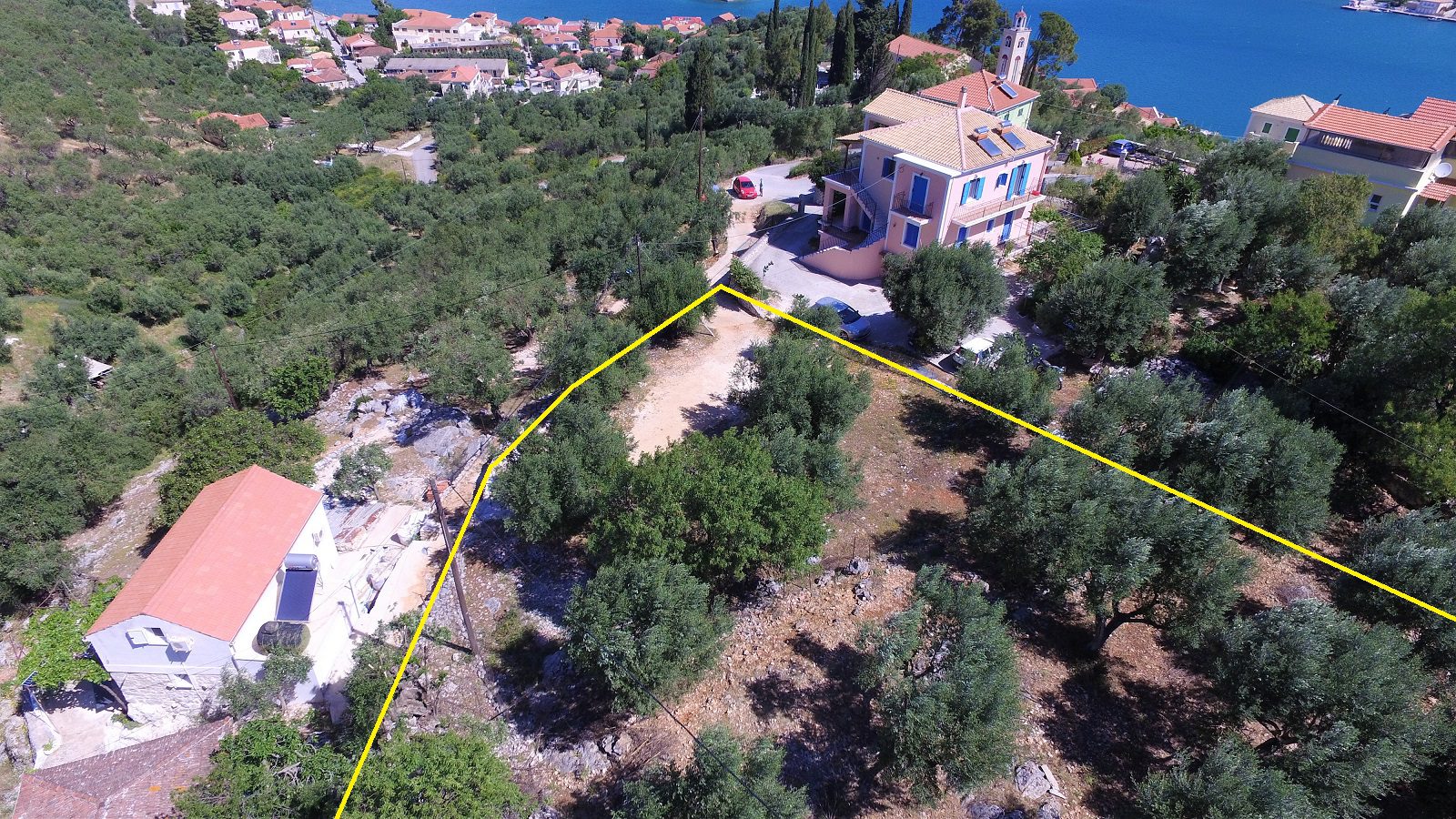 Aerial view of land for sale on Ithaca Greece, Vathi