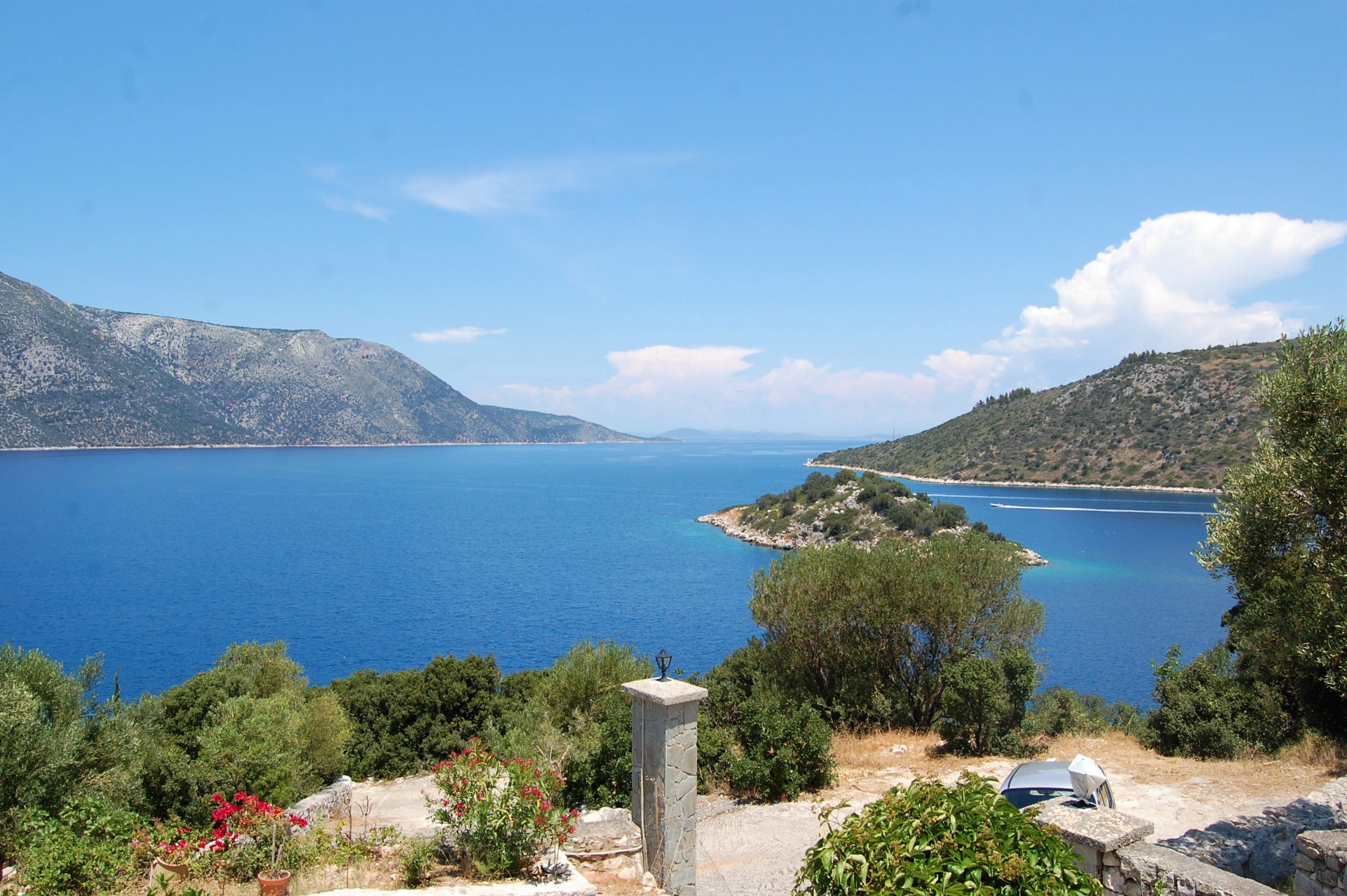 Seaview of holiday apartments for rent on Ithaca Greece, Vathi