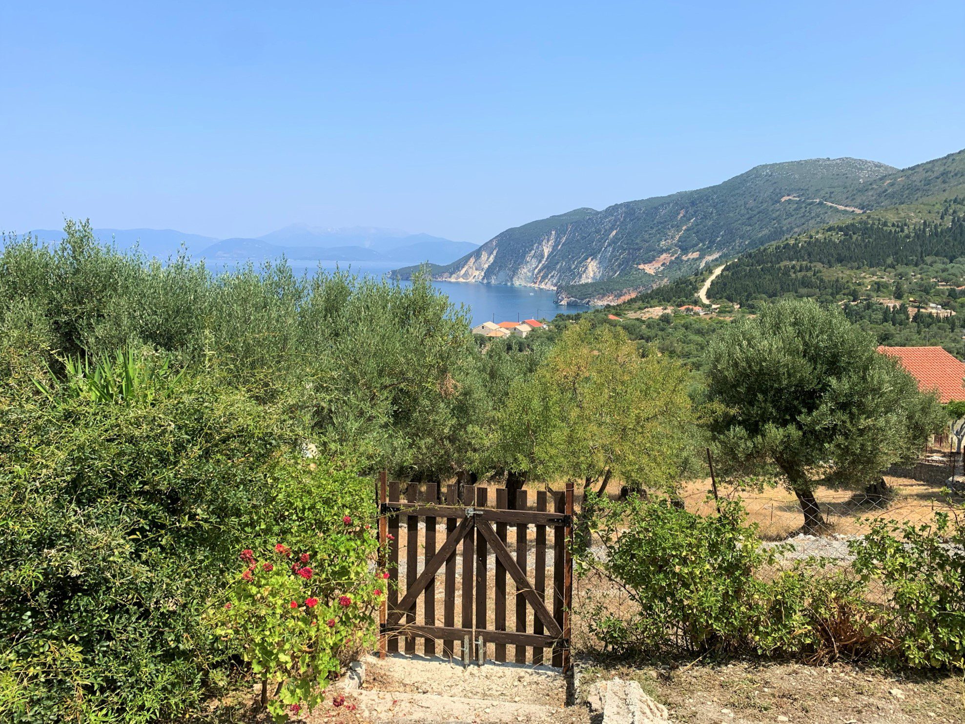 Garden and gate of house for sale in Ithaca Greece,Ag Saranta