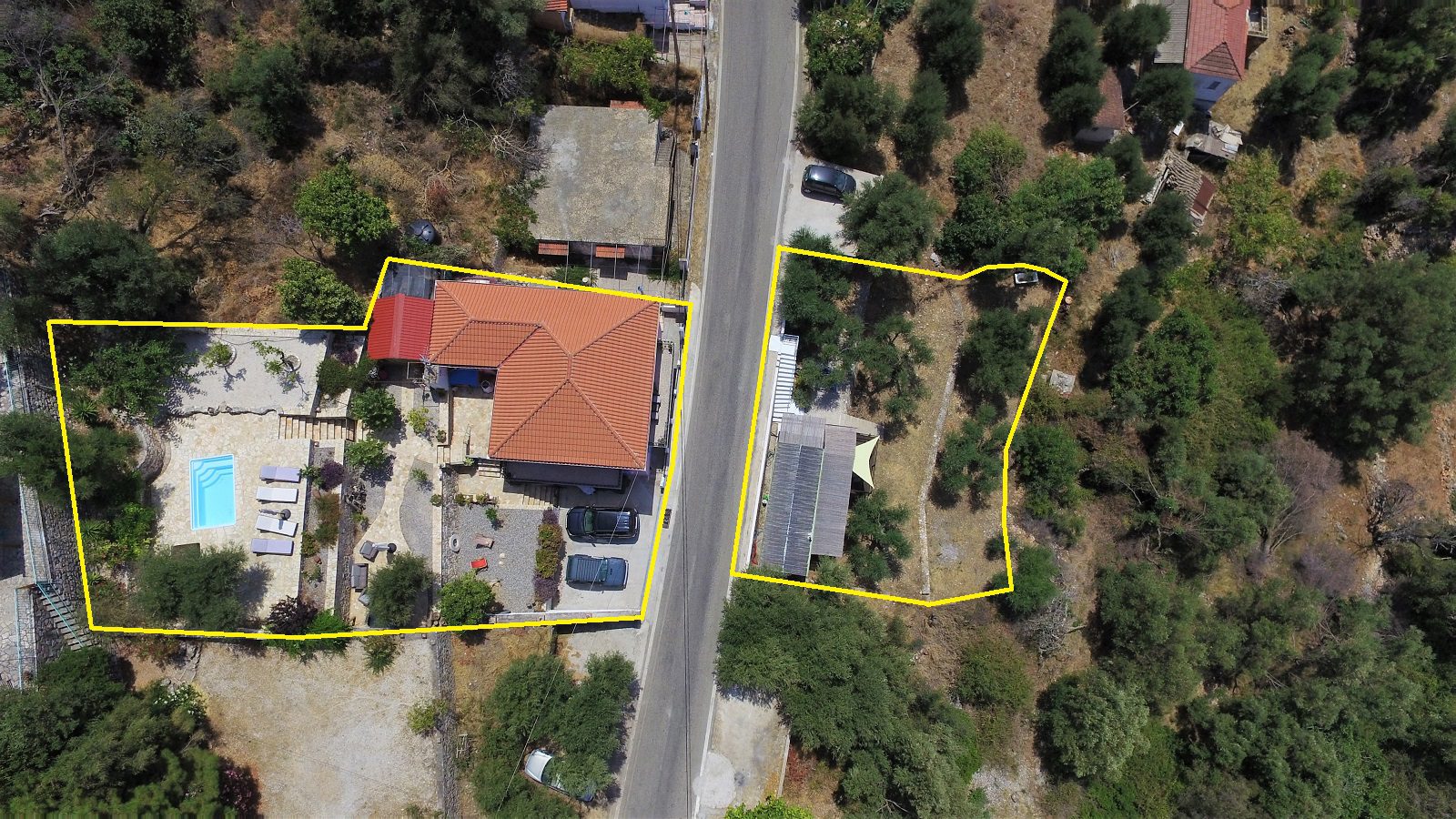 Aerial views of house for sale in Ithaca Greece, Lefki