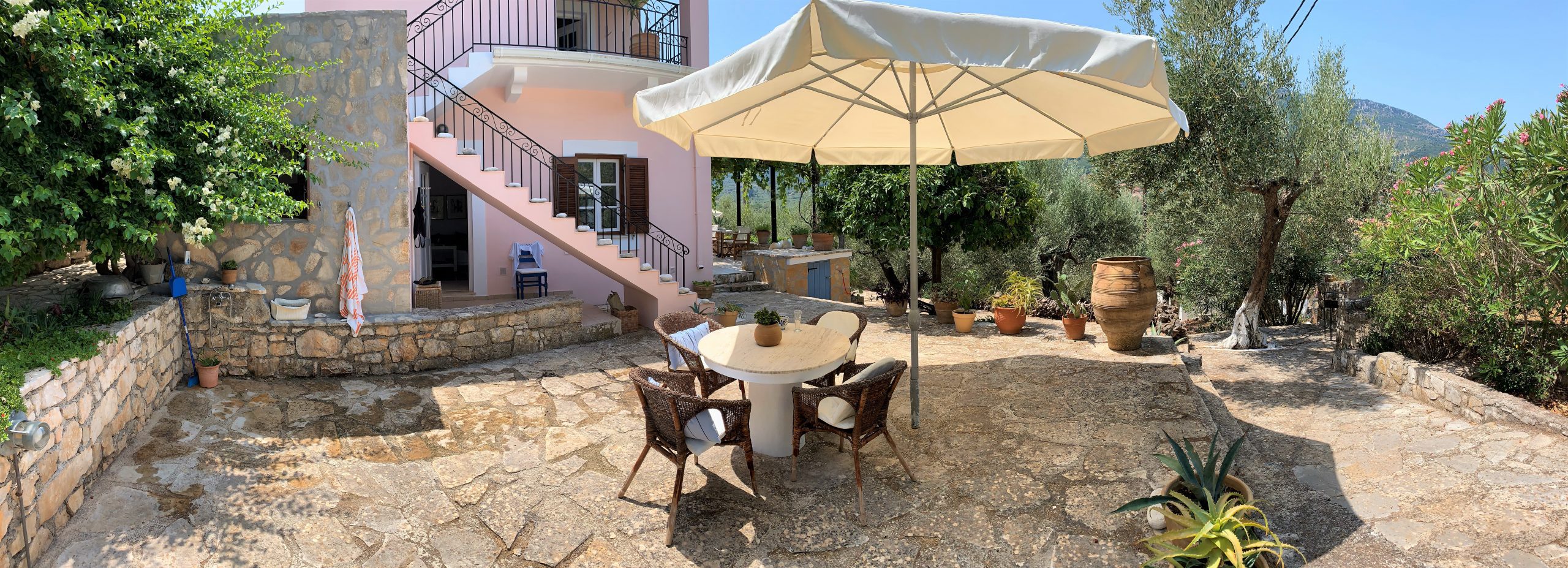 Stone terrace of house for sale in Ithaca Greece, Vathi