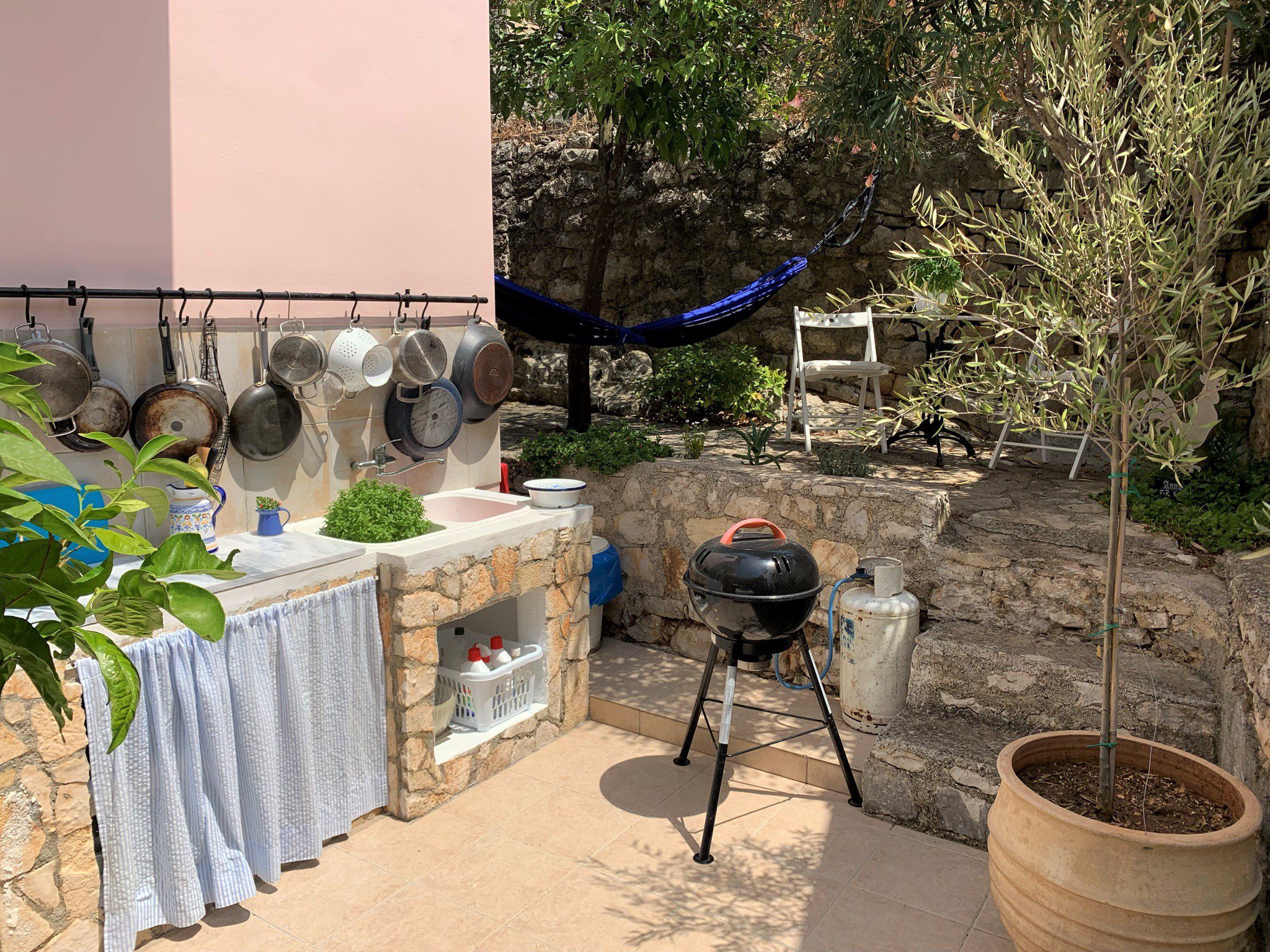 Outside bbq area of house for sale in Ithaca Greece, Vathi