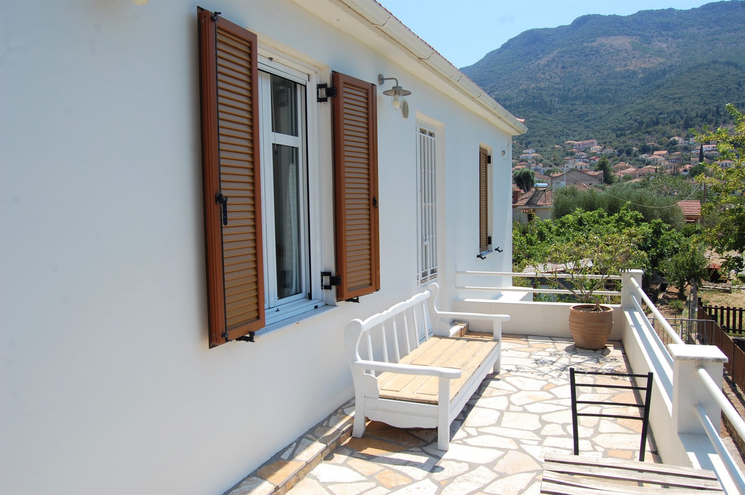 Outside sitting area of house for rent in Ithaca Greece, Vathi