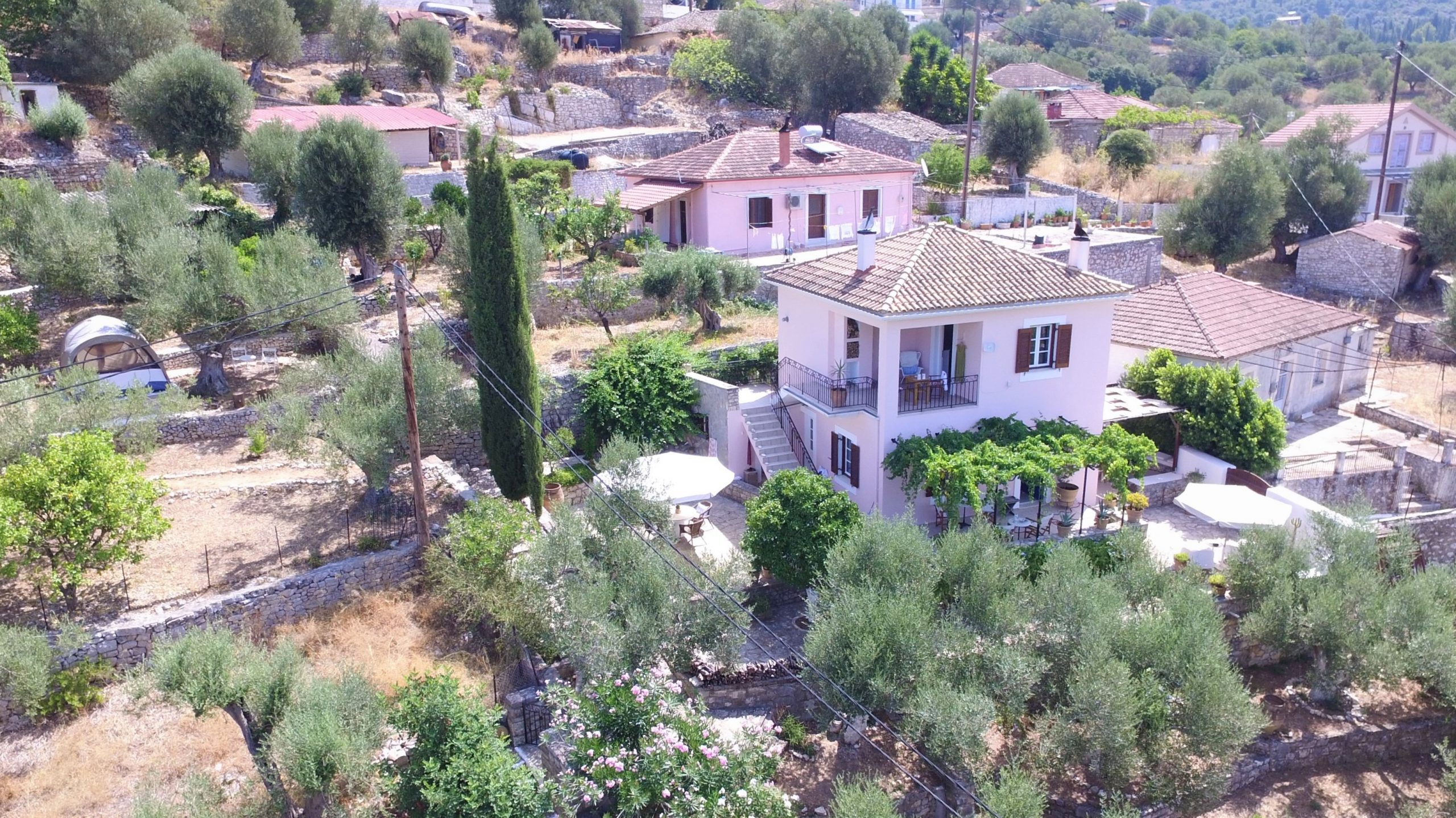 Aerial view and border of house for sale Ithaca Greece, Vathi