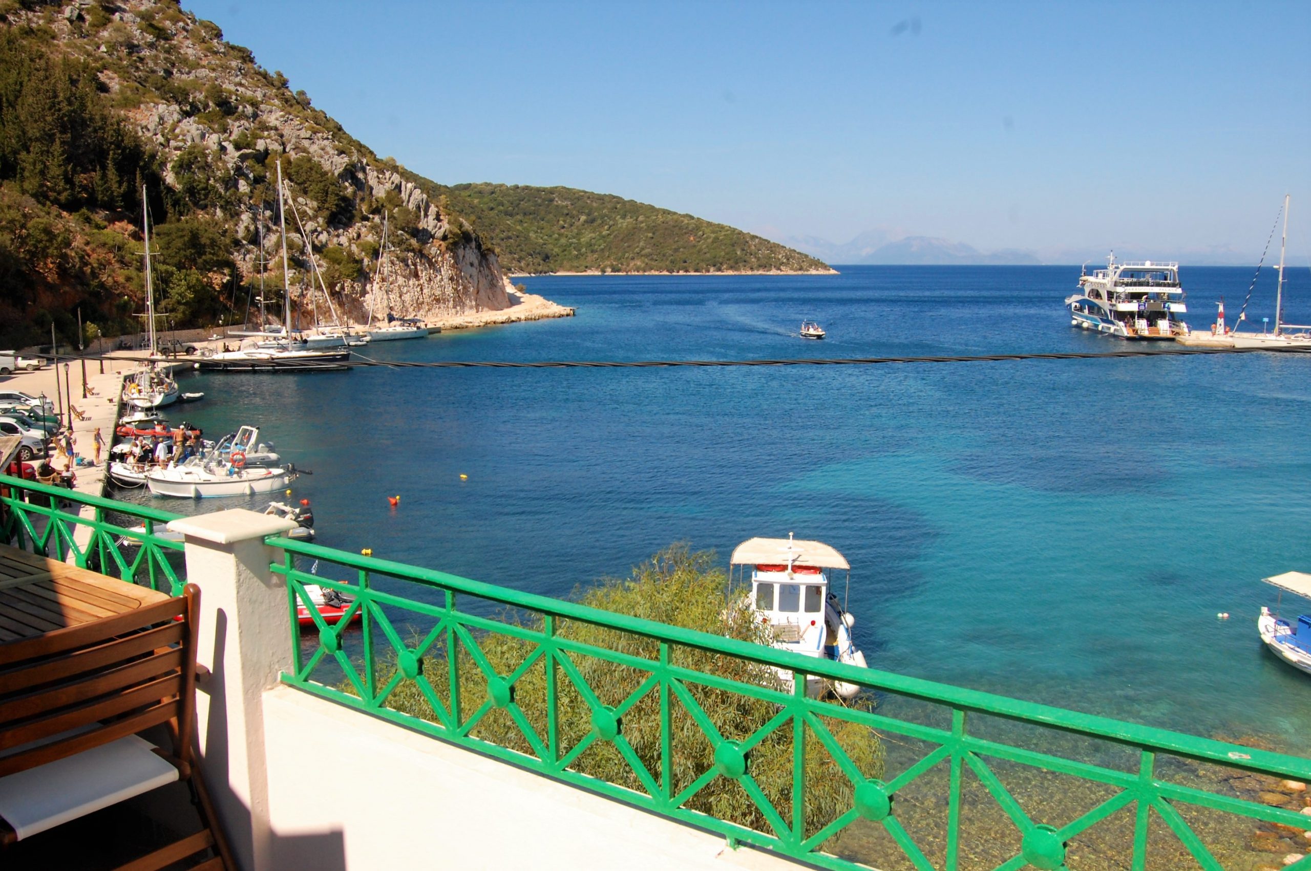 Balcony and sea views of apartments for rent in Ithaca Greece, Fikes