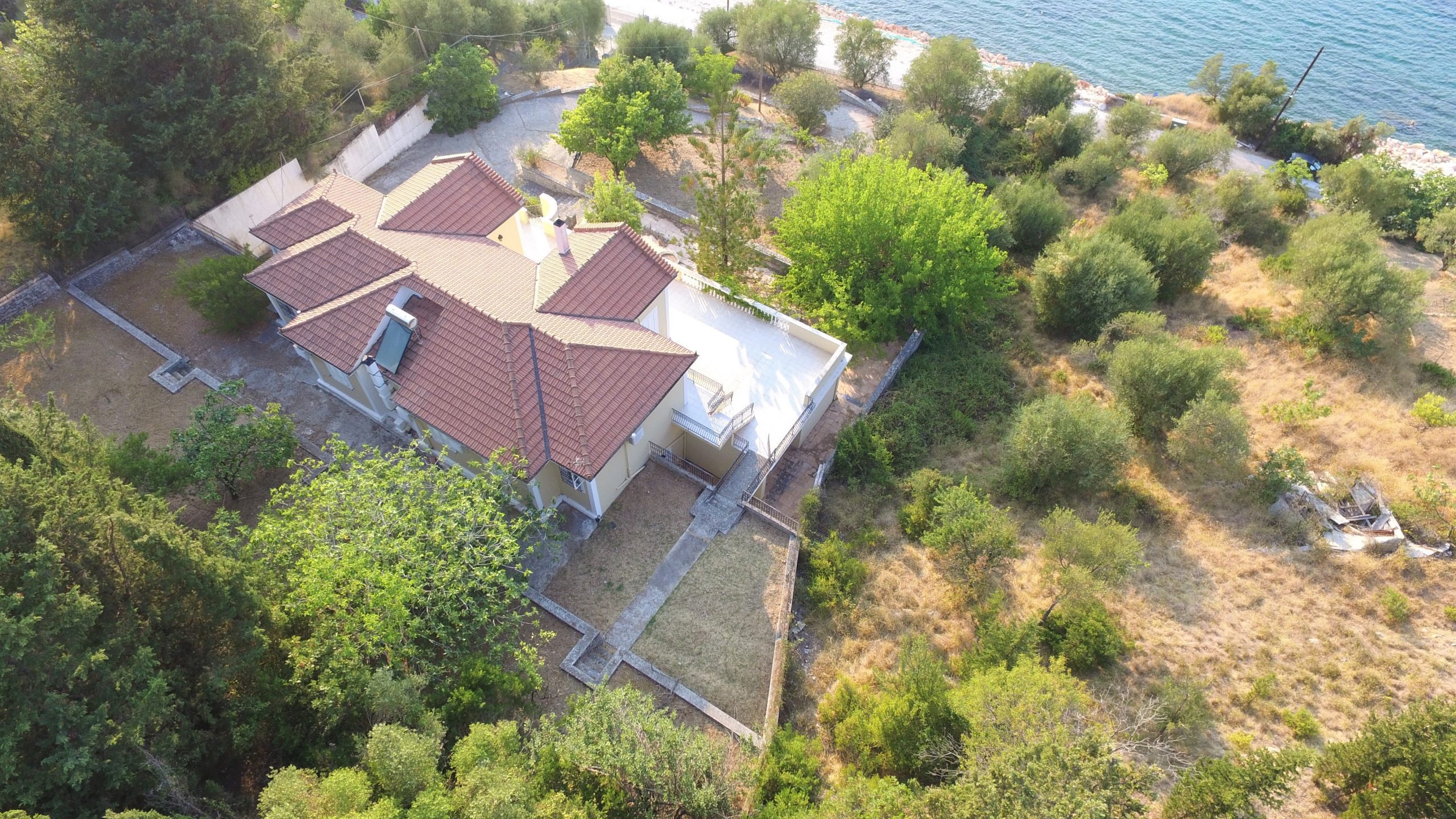 Aerial views of house for sale Ithaca Greece, Aetos