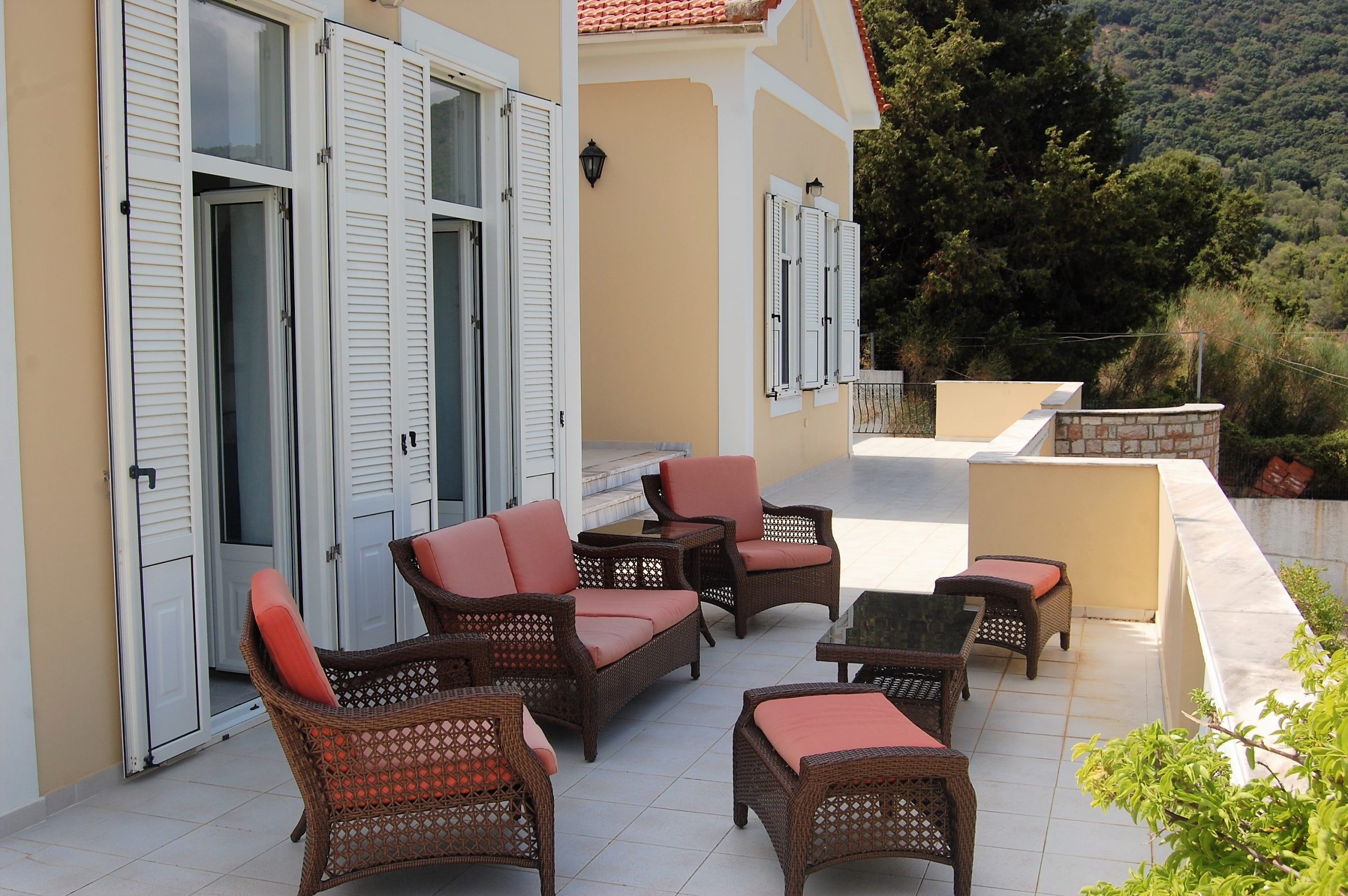 Outside sitting area of house for sale Ithaca Greece, Aetos